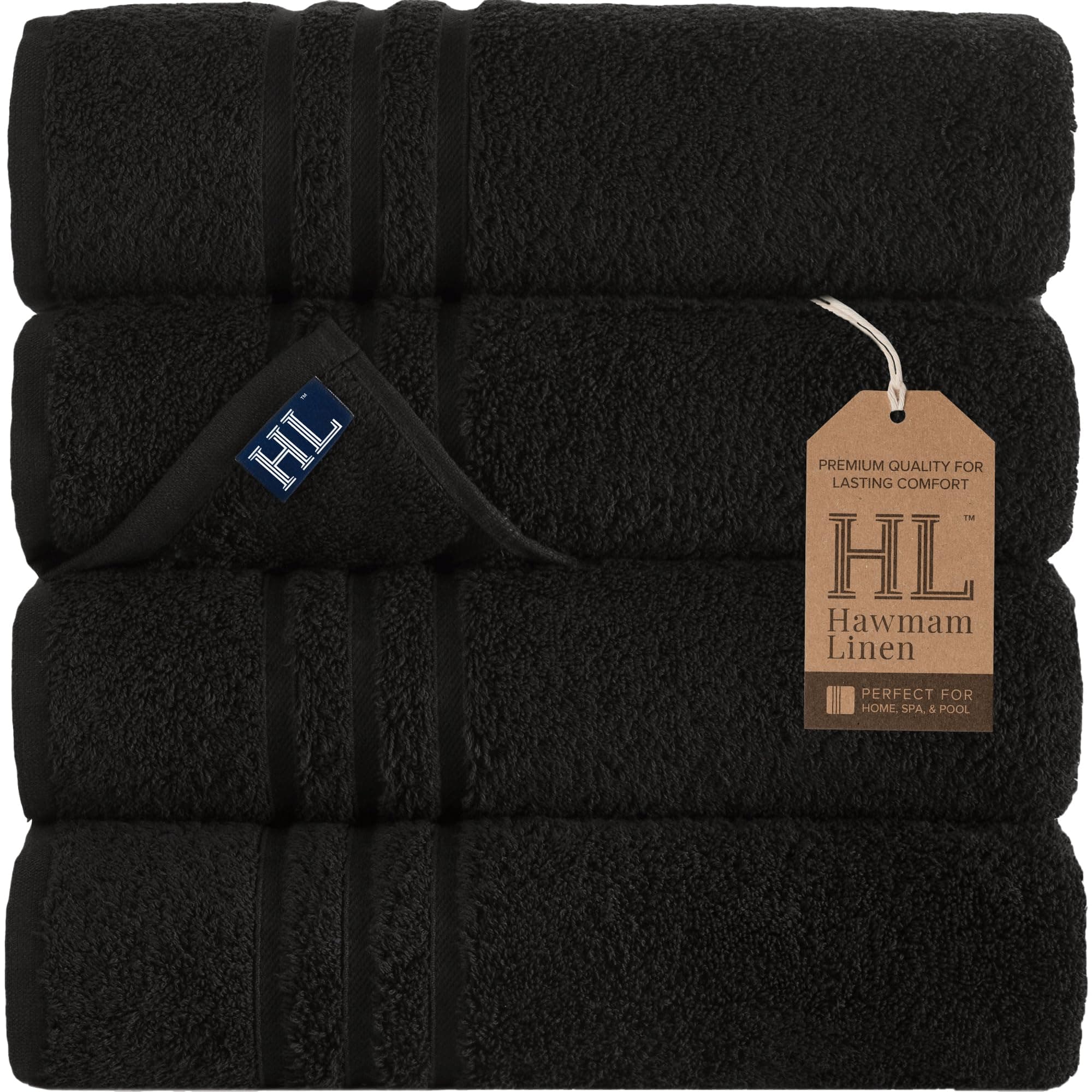 Hawmam Linen Black Bath Towels 4-Pack - 27x54 Soft and Absorbent, Premium Quality Perfect for Daily Use 100% Cotton Towel 600 GSMOEKO-TEX STANDARD 100