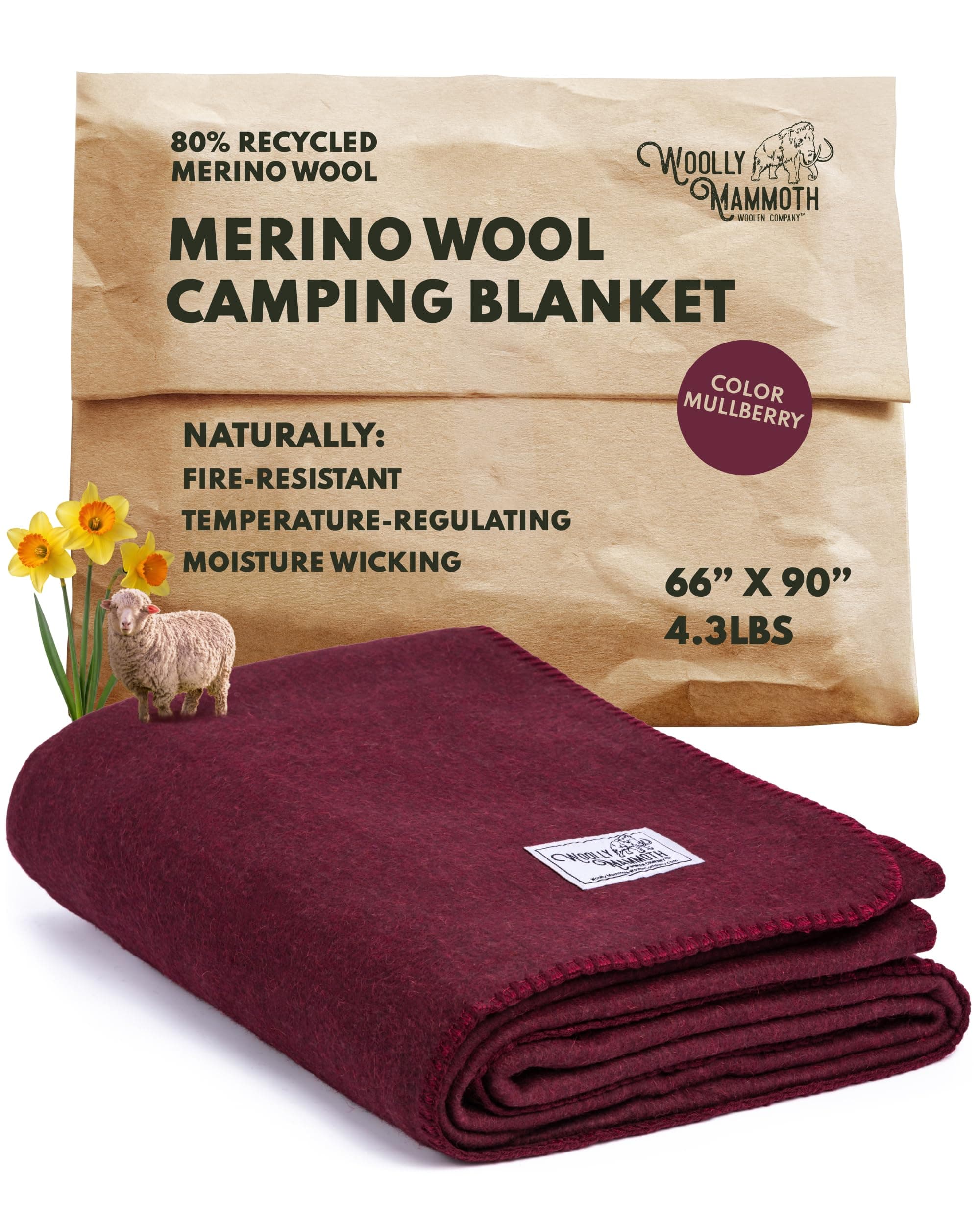 Woolly Mammoth Woolen Co. | Extra Large Merino Wool Camp Blanket | The Perfect Outdoor Gear Bedroll for Bushcraft, Camping, Trekking, Hiking, Survival, or Throw Blanket at The Cabin. (Burgundy)