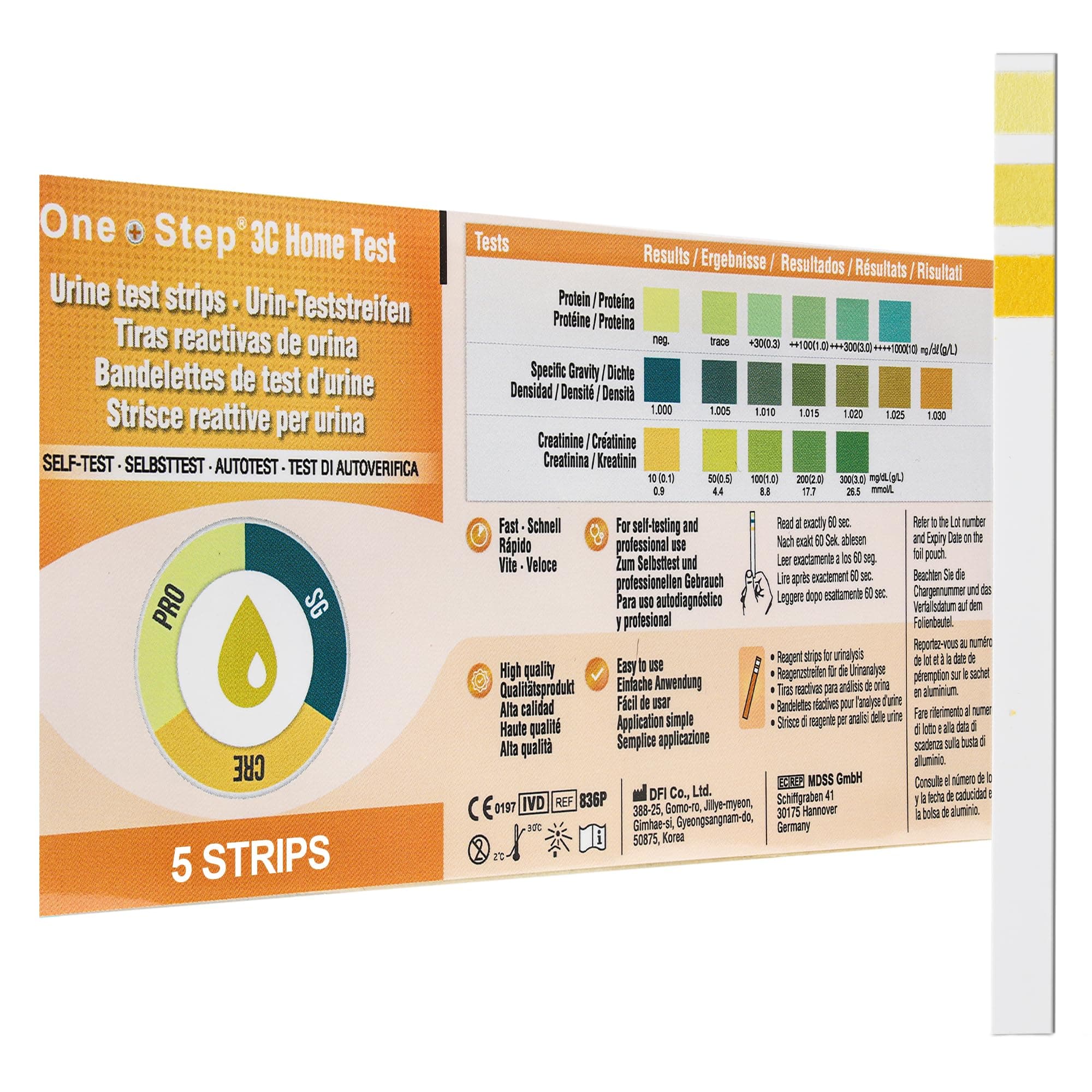 One Step: 5 x Kidney Function Test Strips, Creatinine, Protein and Specific Gravity Urine Kits - Kidney Testing Kit
