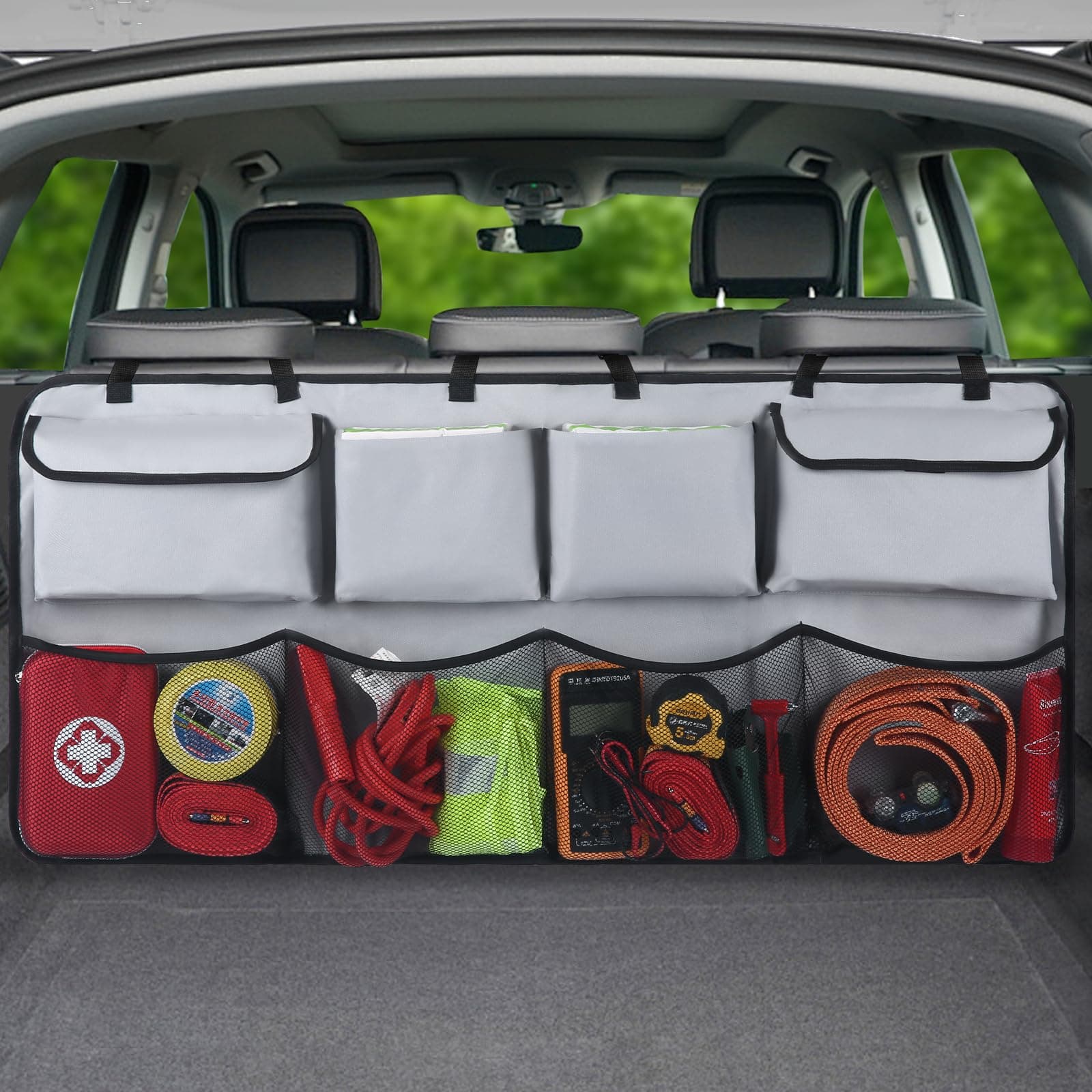 Car Trunk Organizer & Backseat Hanging Organizer with 8 Large Storage Bags - ...