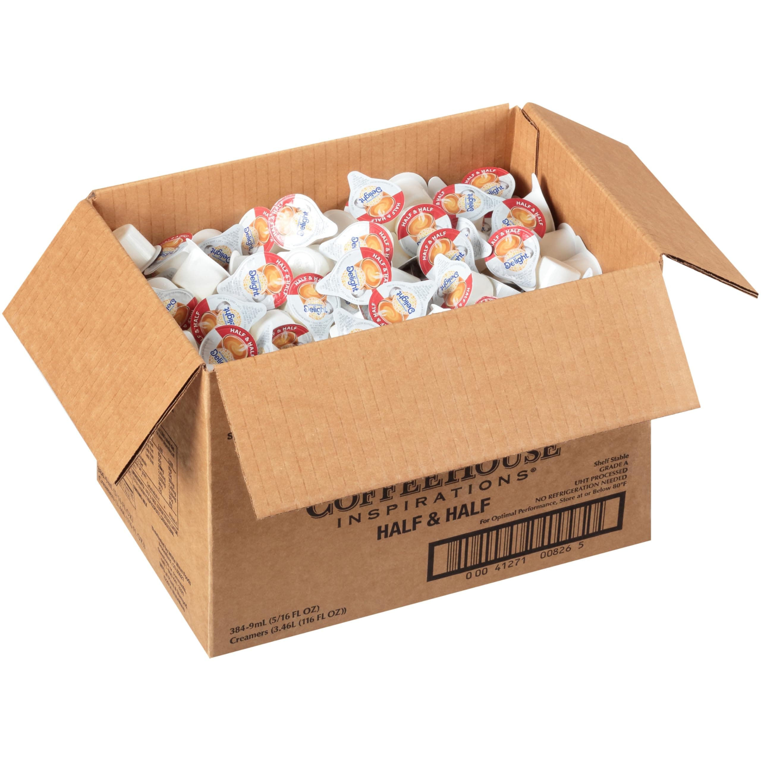 Coffee Creamer Singles, Half & Half, Shelf Stable Flavored Creamer, 384 Ct, 0.44 FL OZ, Pre-Portioned Creamers