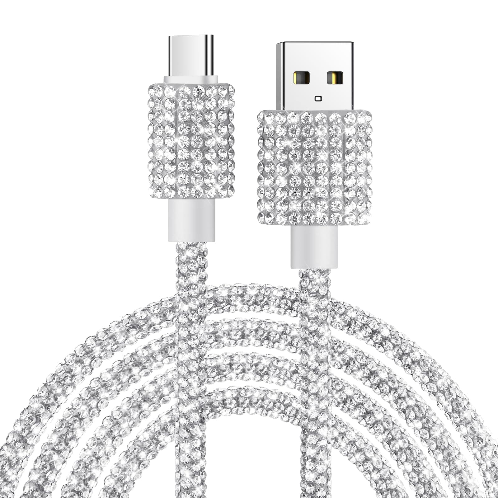 USB to USB C Cable for iPhone 17 Charging Cord Type C Fast Charging Cable Bling Sparkling Diamond Women 4FT for iPhone 16/16 Pro/ 16 Pro Max, for Galaxy S25/S24 Ultra, for iPad 11th -Silver