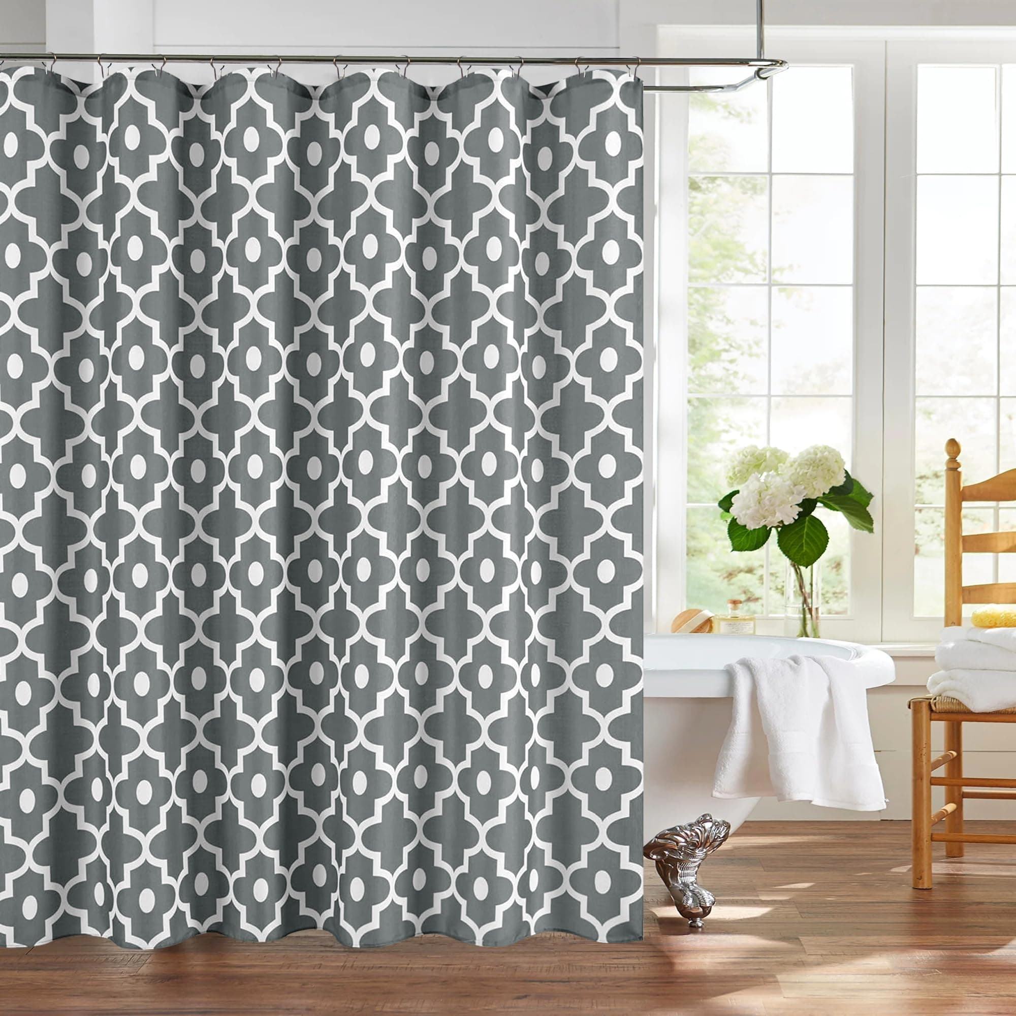 Biscaynebay Textured Fabric Shower Curtains 72" X 72", Dark Grey Morocco Pearl Printed Hotel Spa Luxury Decorative Bathroom Curtain, Machine Washable