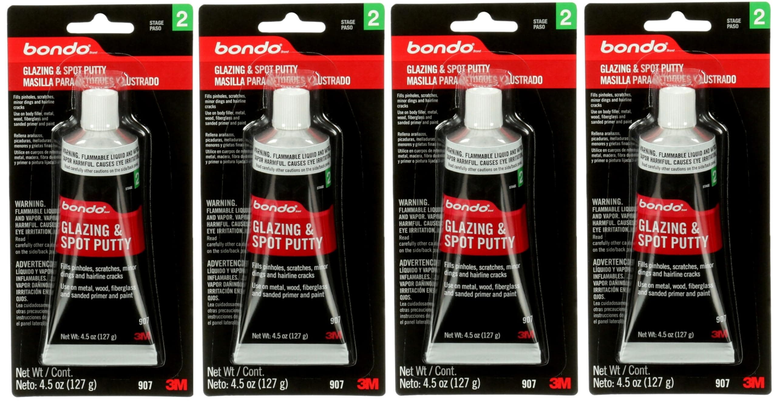 3M Bondo 907 Glazing and Spot Putty - 4.5 oz, 4 Pack
