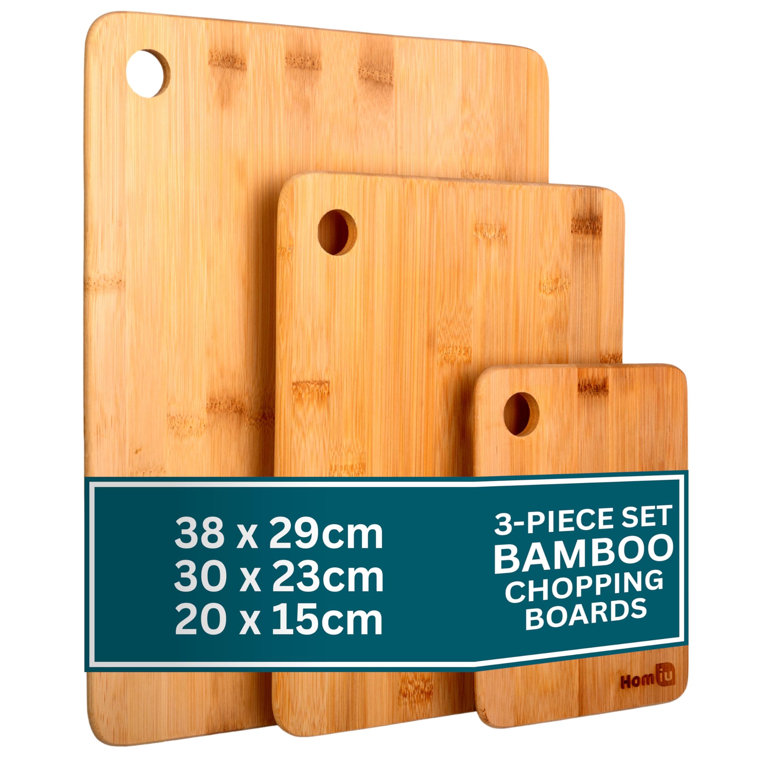 Premium Extra-Thick Wooden Chopping Boards - 3 Piece Bamboo Cutting Board Set for Carving Meat, Cheese, Bread, Vegetables - Bamboo Chopping Boards for Kitchens - by Homiu