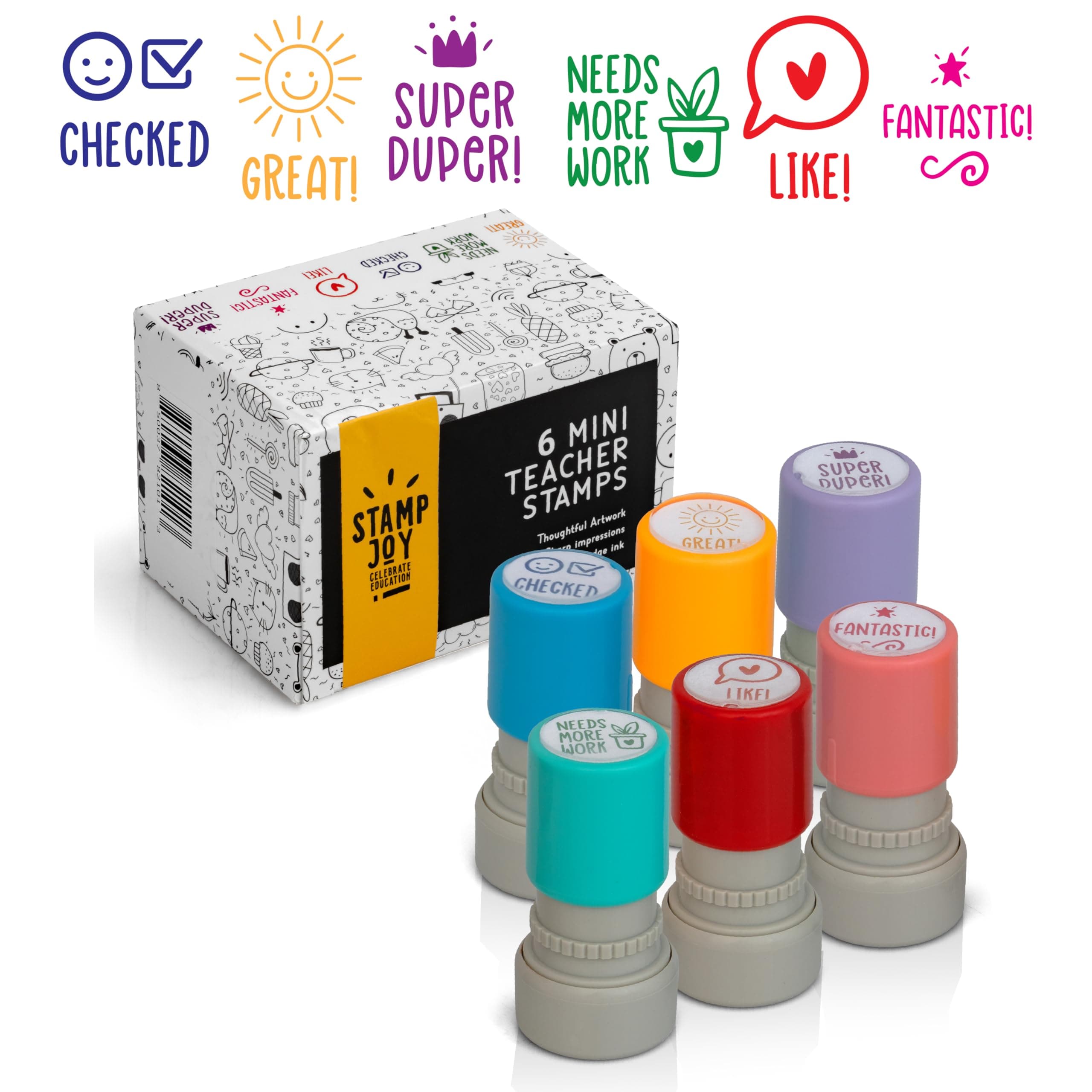 Stamp Joy - 6 Self-Ink Flash Stamp Set, Multicolor Teacher Stamps