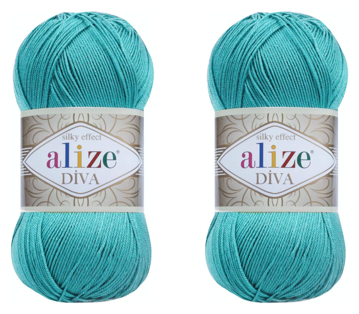 Diva Yarn Hand Knitting Yarn 100% Microfiber Acrylic Yarn Alize Diva Silk Effect Thread Crochet Art Lace Craft Lot of 2 skeins 200gr 767 yds (376-Cyan)