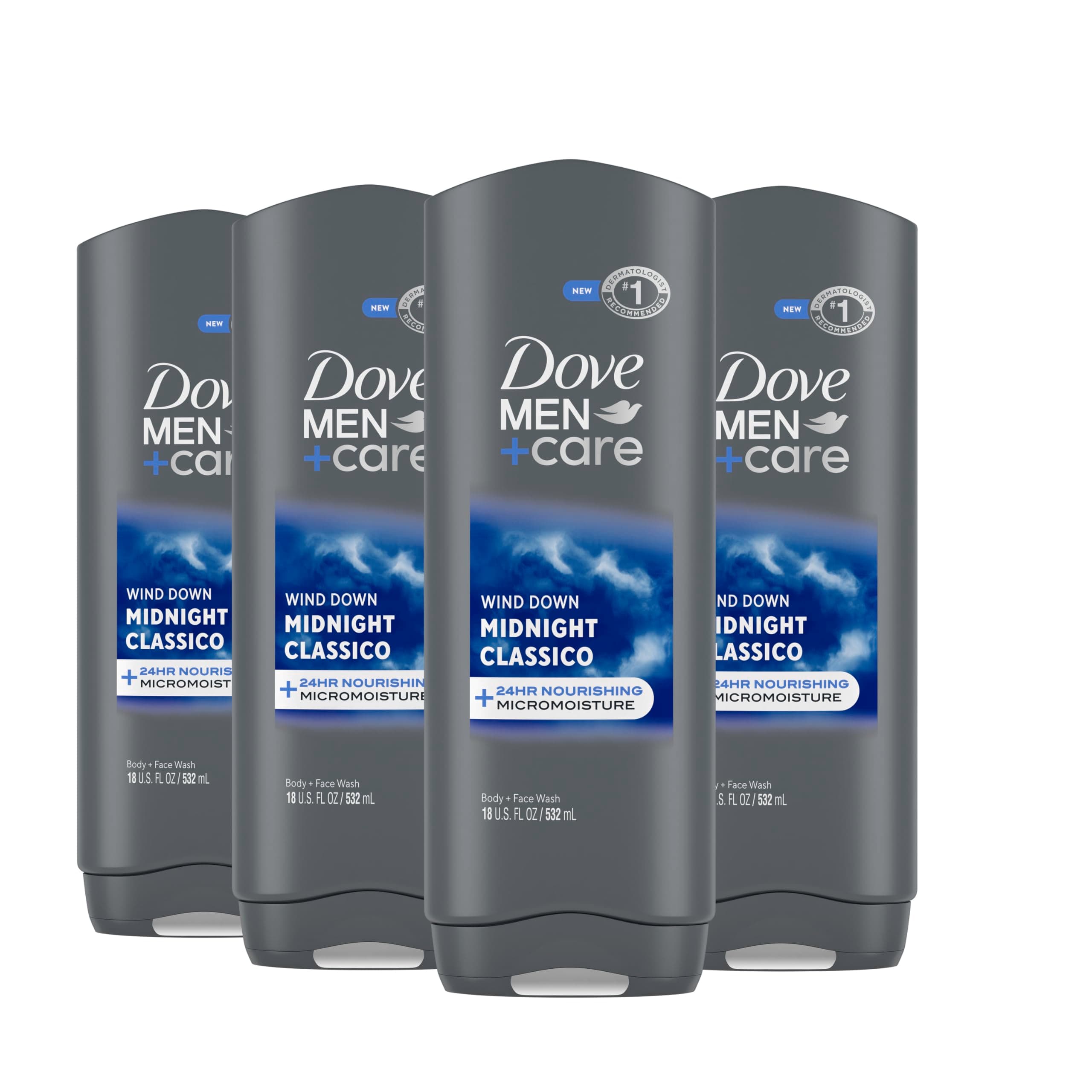 DOVE MEN + CARE Midnight Classico Face and Body Soap (Pack of 4) for Soothing and Moisturised Skin, White