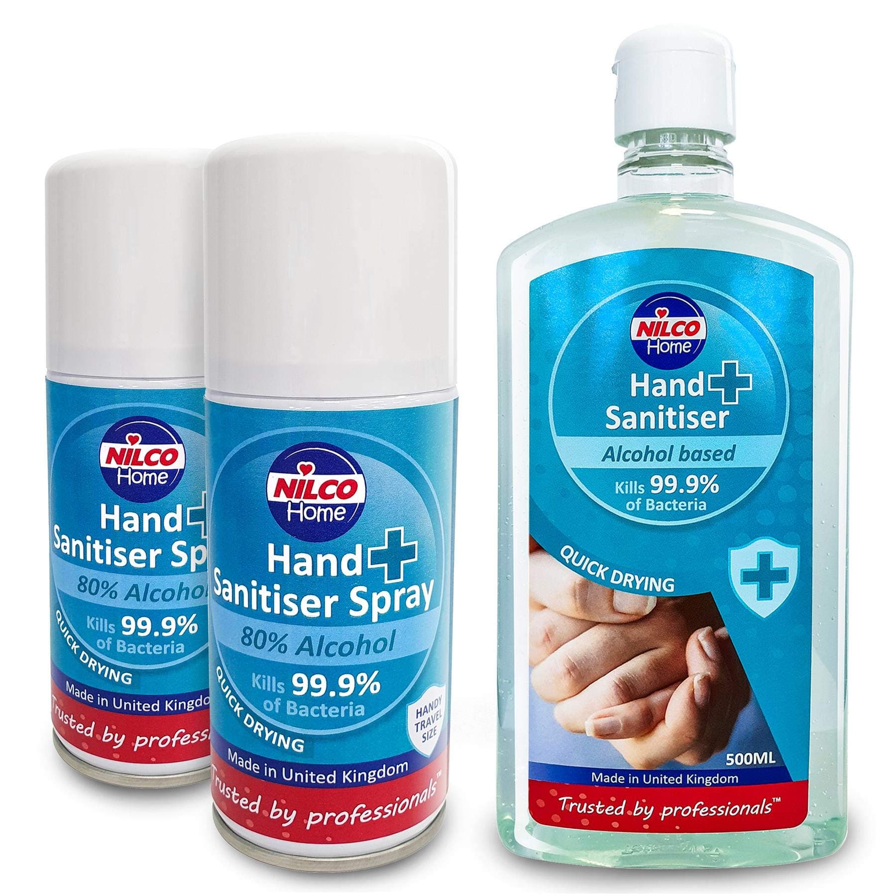 NilcoHand Sanitiser Antibacterial Sanitising Spray & Gel Bundle