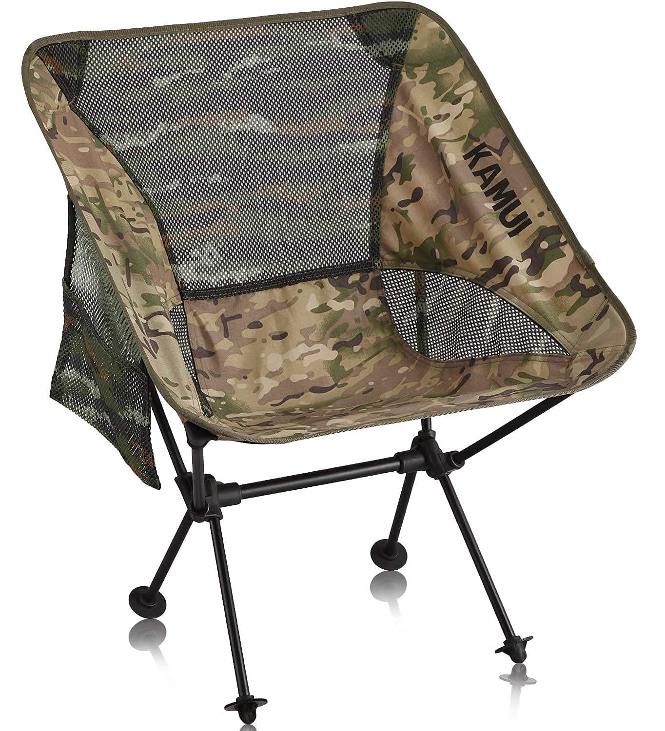 KAMUI Camping Chair Portable Compact Light-Weight Folding with Side Pocket and Larger Feet, Ideal for Beach, Camping, Park, Picnic, Outdoor, Camo