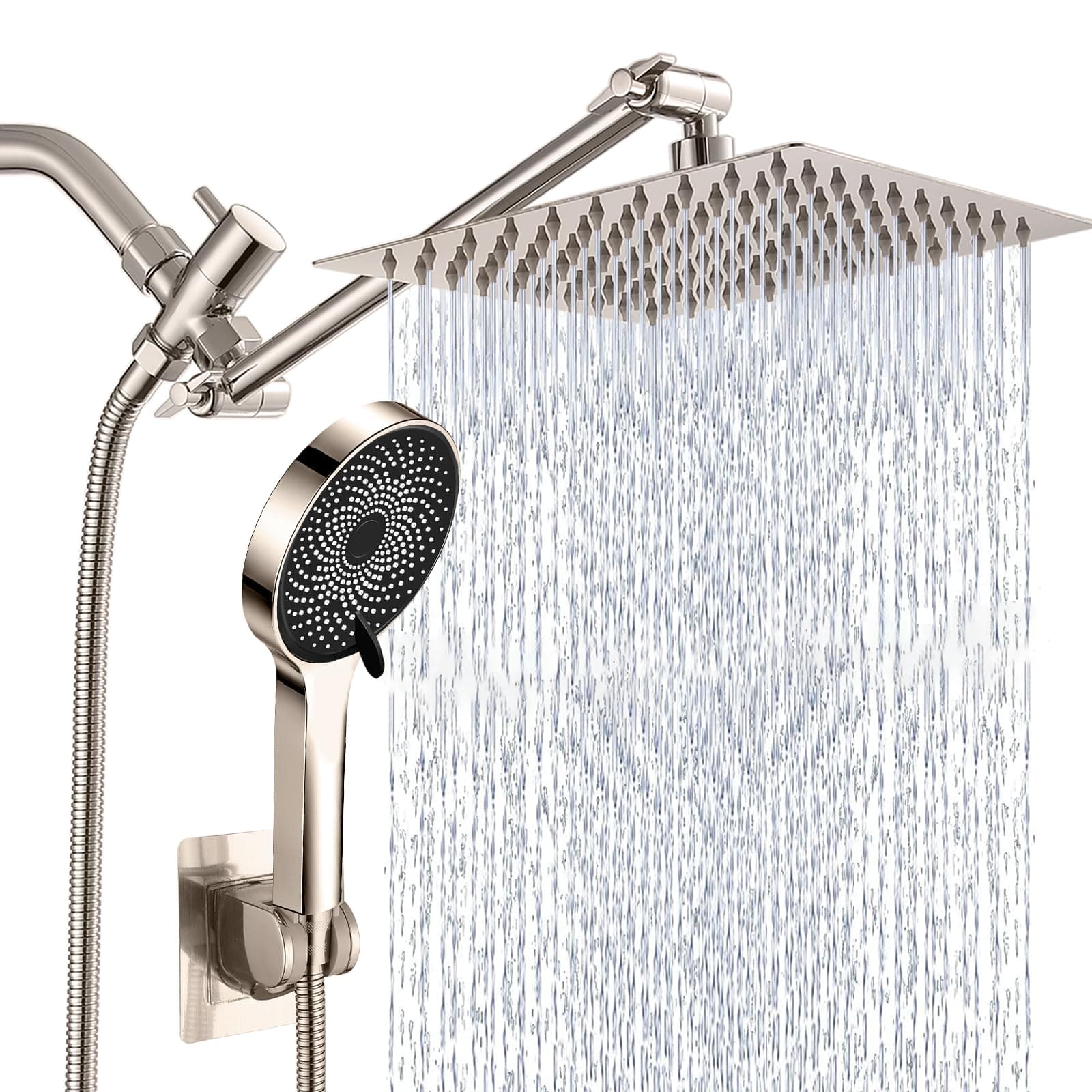 Shower Head, 8” Rain Shower Head with Handheld Spray High Pressure Rainfall with 5FT Hose, Flow Regulator, NozzleEasy to Clean Bathtub or Pets,Chrome