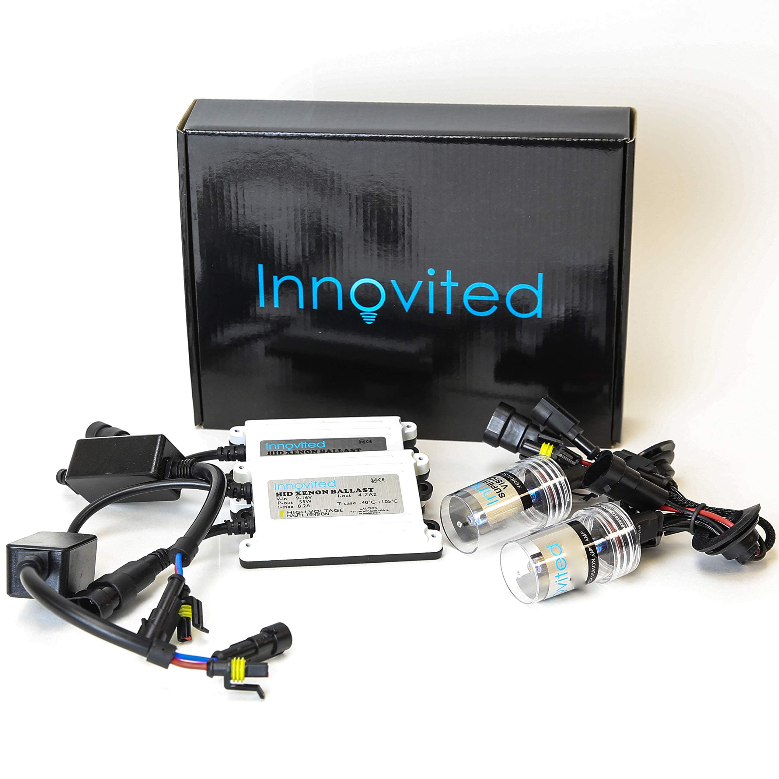 Innovited 55W AC Xenon HID Bundle with (1 Pair) Slim Ballast and (1 Pair) Xenon Bulb H11 H9 H8 6000K (Diamond White)