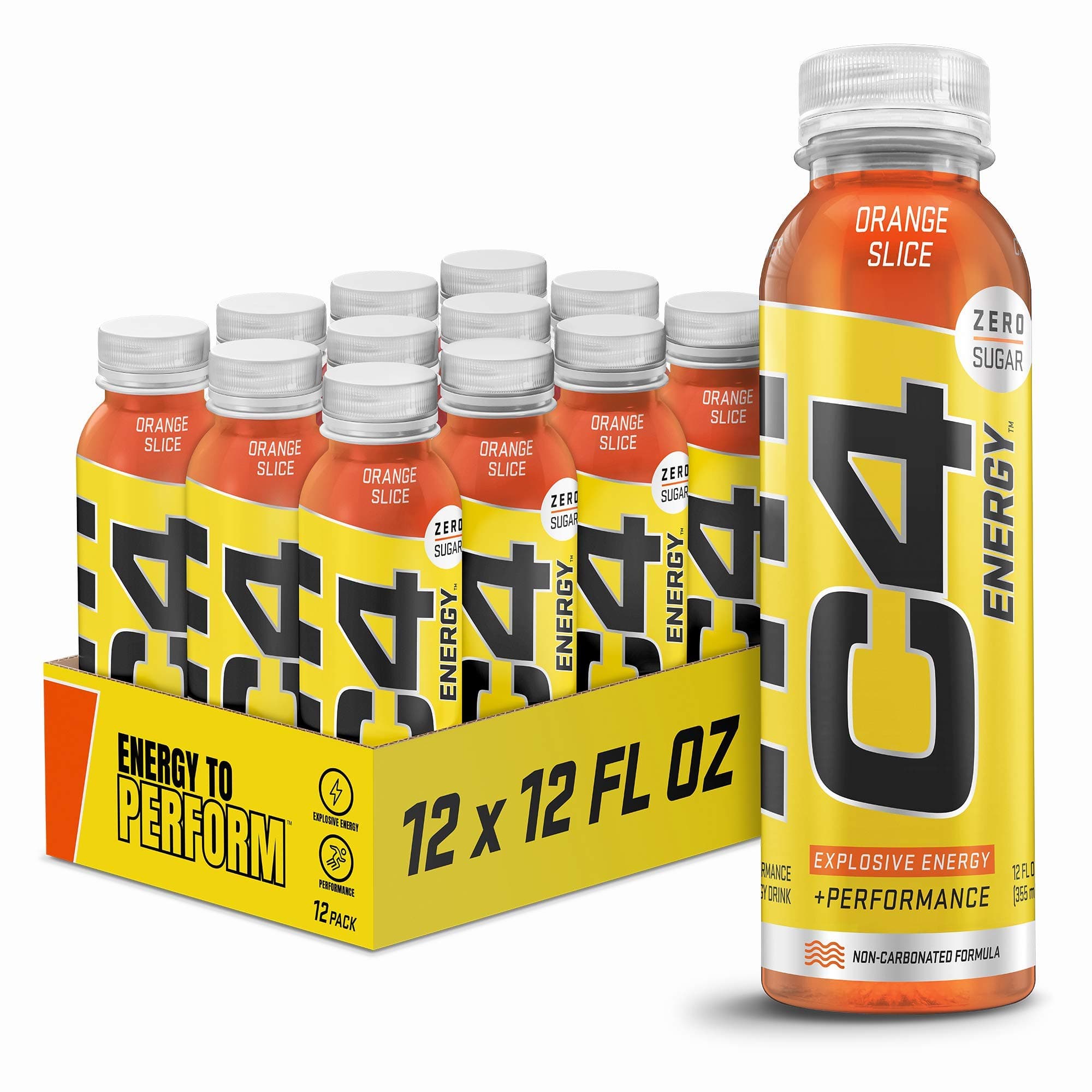 Energy Non-Carbonated Zero Sugar Energy Drink, Pre Workout Drink + Beta Alanine, Orange Slice, 12 Fl Oz (Pack of 12)
