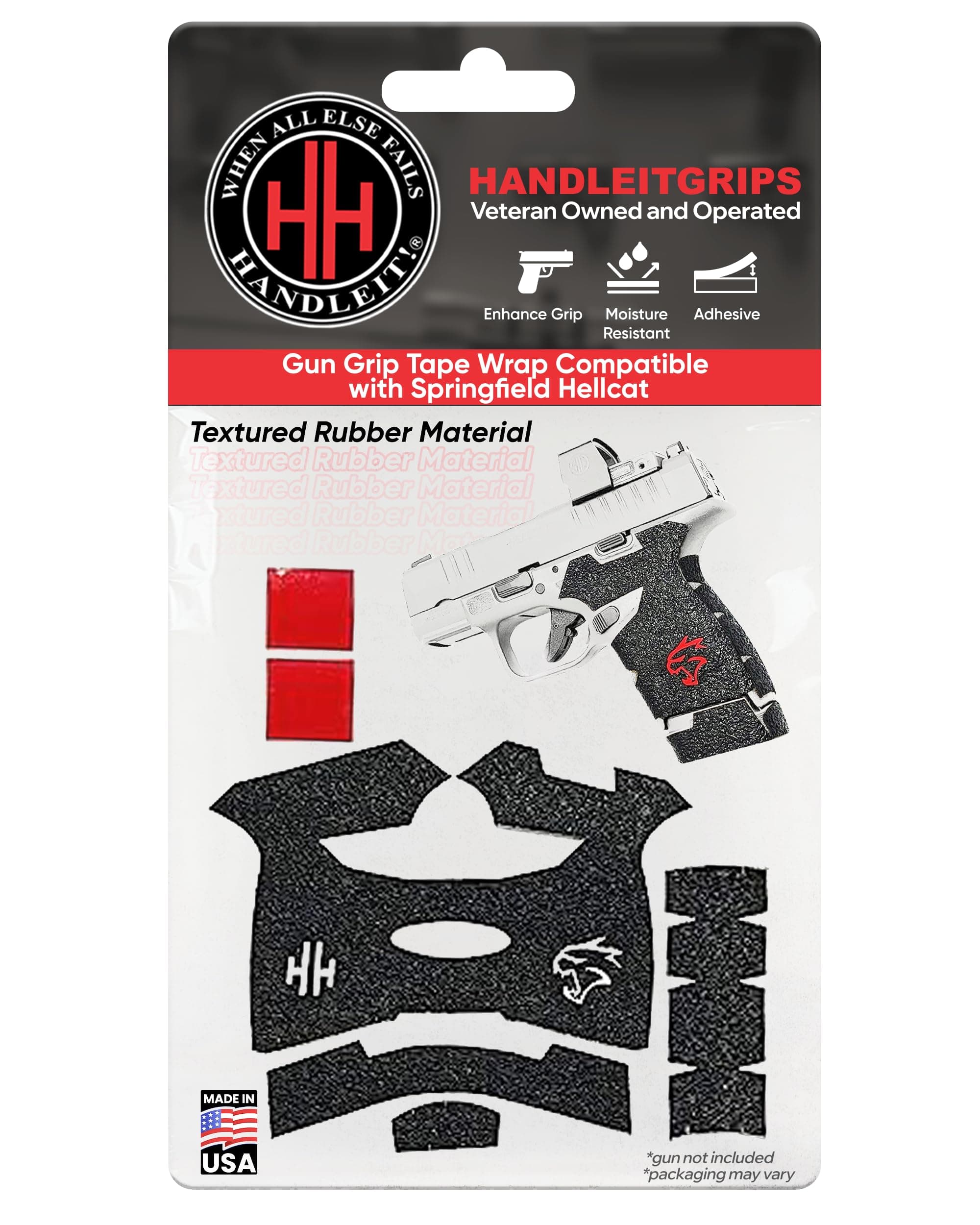 Handleitgrips Handgun Grip Tape Compatible with Springfield Hellcat - Black Textured Rubber Pistol Tape 13rd Magazine Grip, Easy Installation, Veteran Owned, Made in The USA