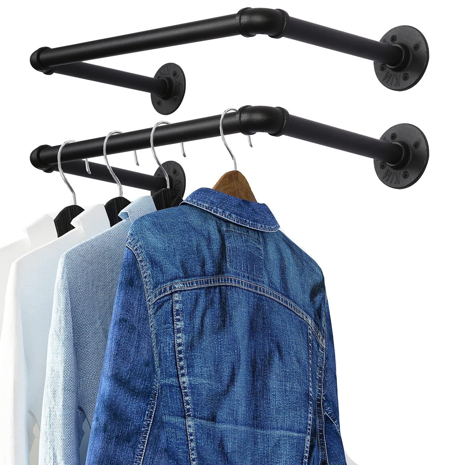Industrial Pipe Clothes Rack 21.6†Set of 2, Heavy Duty Wall Mounted Black Iron Garment Bar, Multi-Purpose Clothing Hanging Rod for Laundry Room and Closet Storage