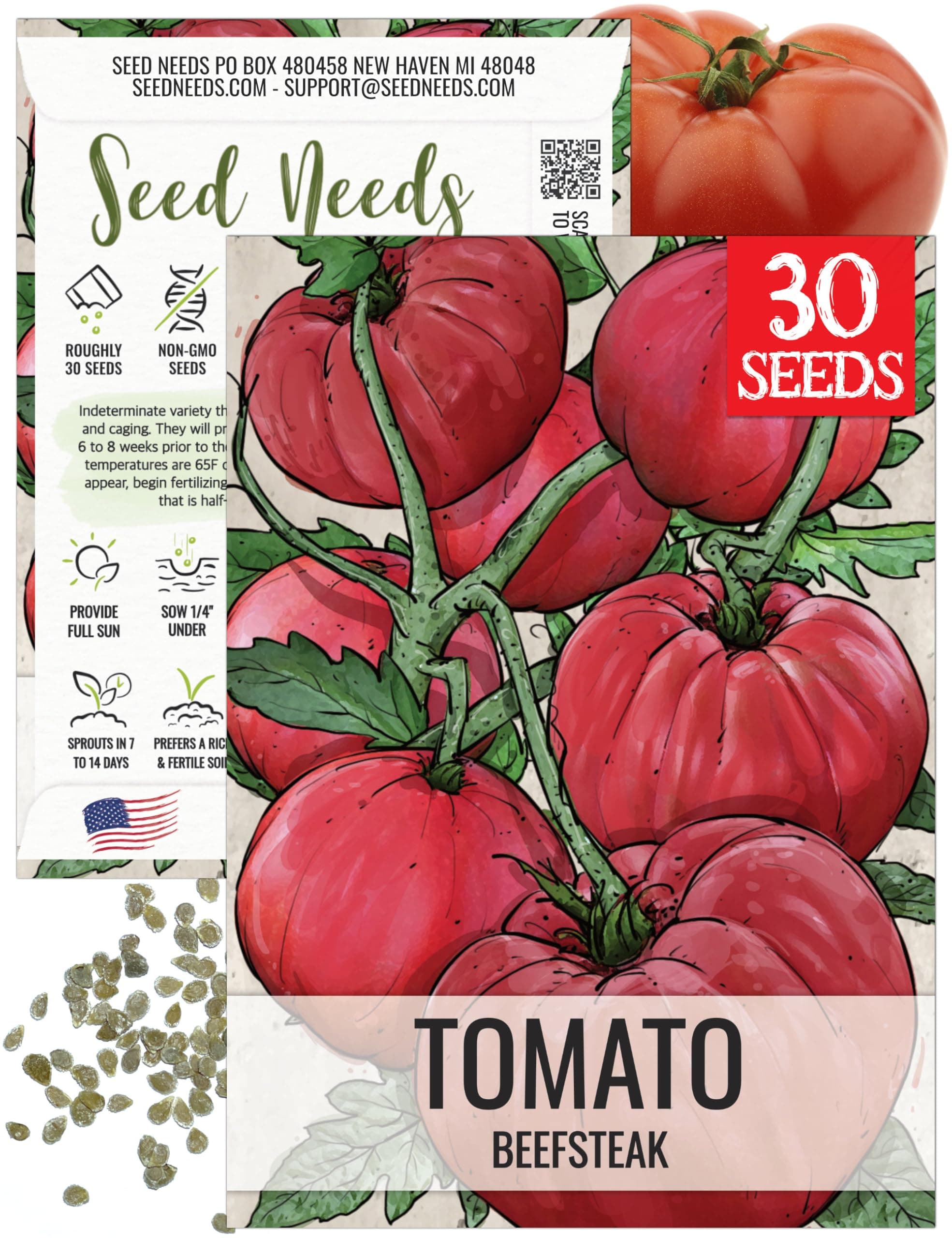 Seed Needs Tomato Seeds for Planting Indeterminate True Beefsteak Tomatoes - Non-GMO Heirloom & Untreated Vegetable Seed to Plant a Home Grown Outdoor Veggie Garden (1 Pack)