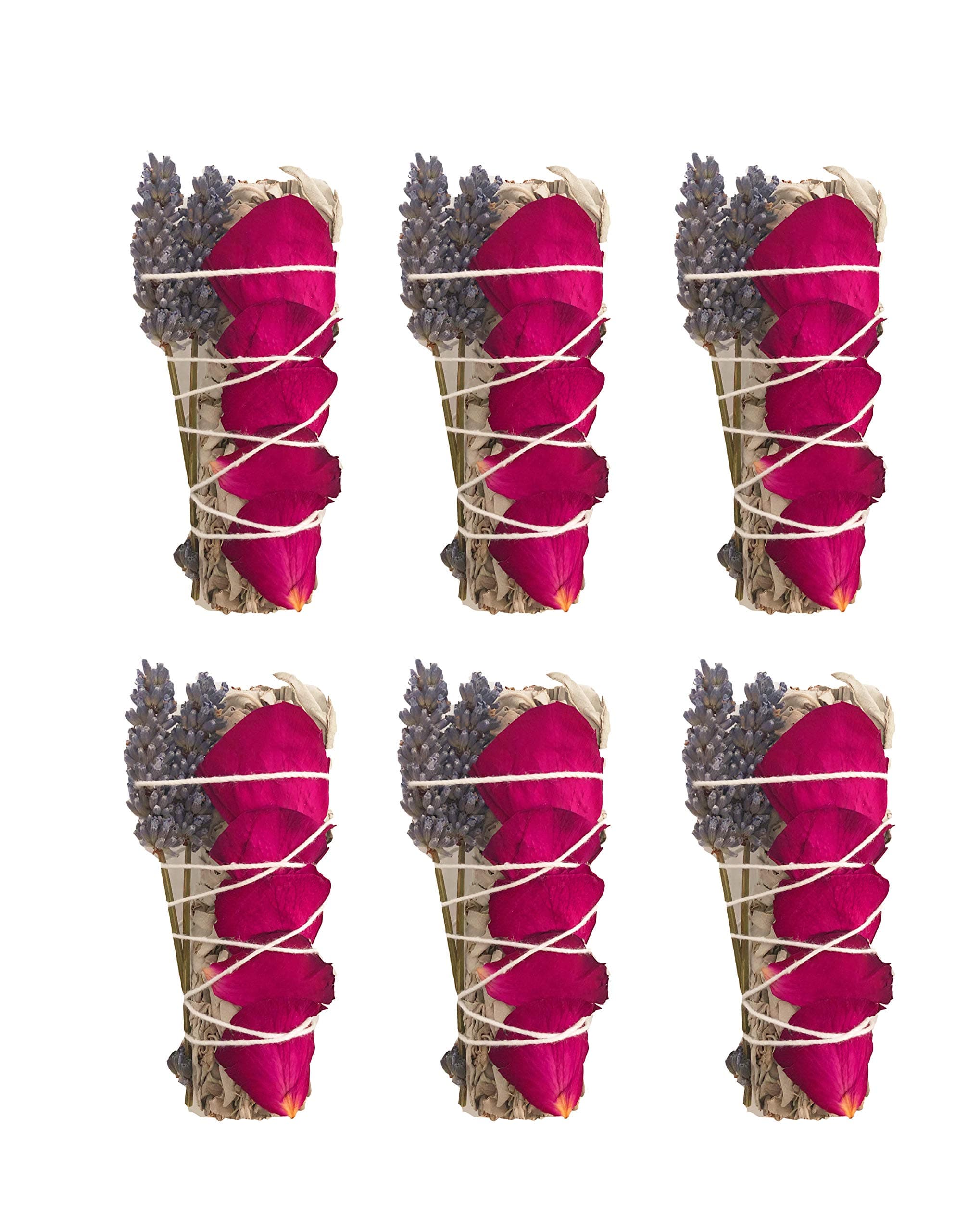 White Sage Smudge Kit - 6 White Sage with Rose and Lavender! Healing, Purifying, Meditating, Incense & Cleansing