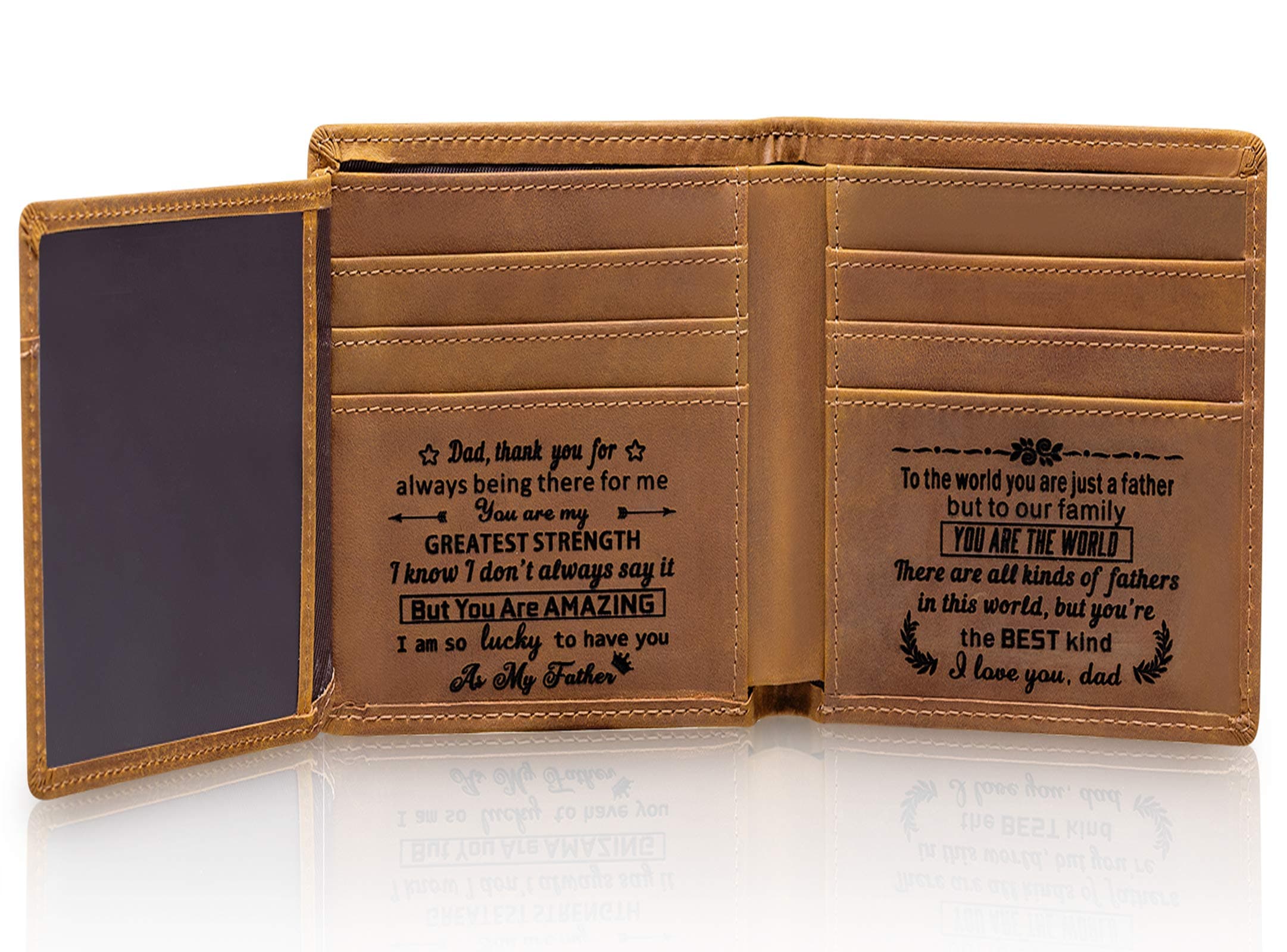 Engraved Mens Wallet Personalized Leather Wallet for Men Husband Dad Son Boyfriend Love Custom Gifts (Tri-fold wallet to my dad -2)