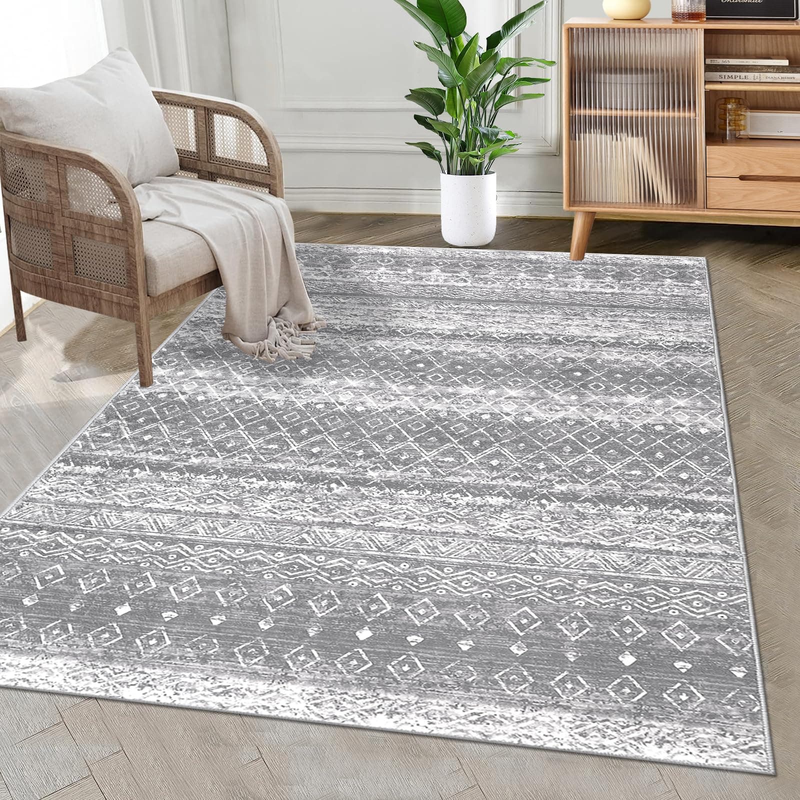 HEBEWashable Area Rug 3x5 Entry Rug Soft Distressed Area Rugs Non Slip Indoor Door Mat Boho Rug Oriental Accent Throw Rug Floor Carpet for Bedroom Kitchen Entryway Bathroom