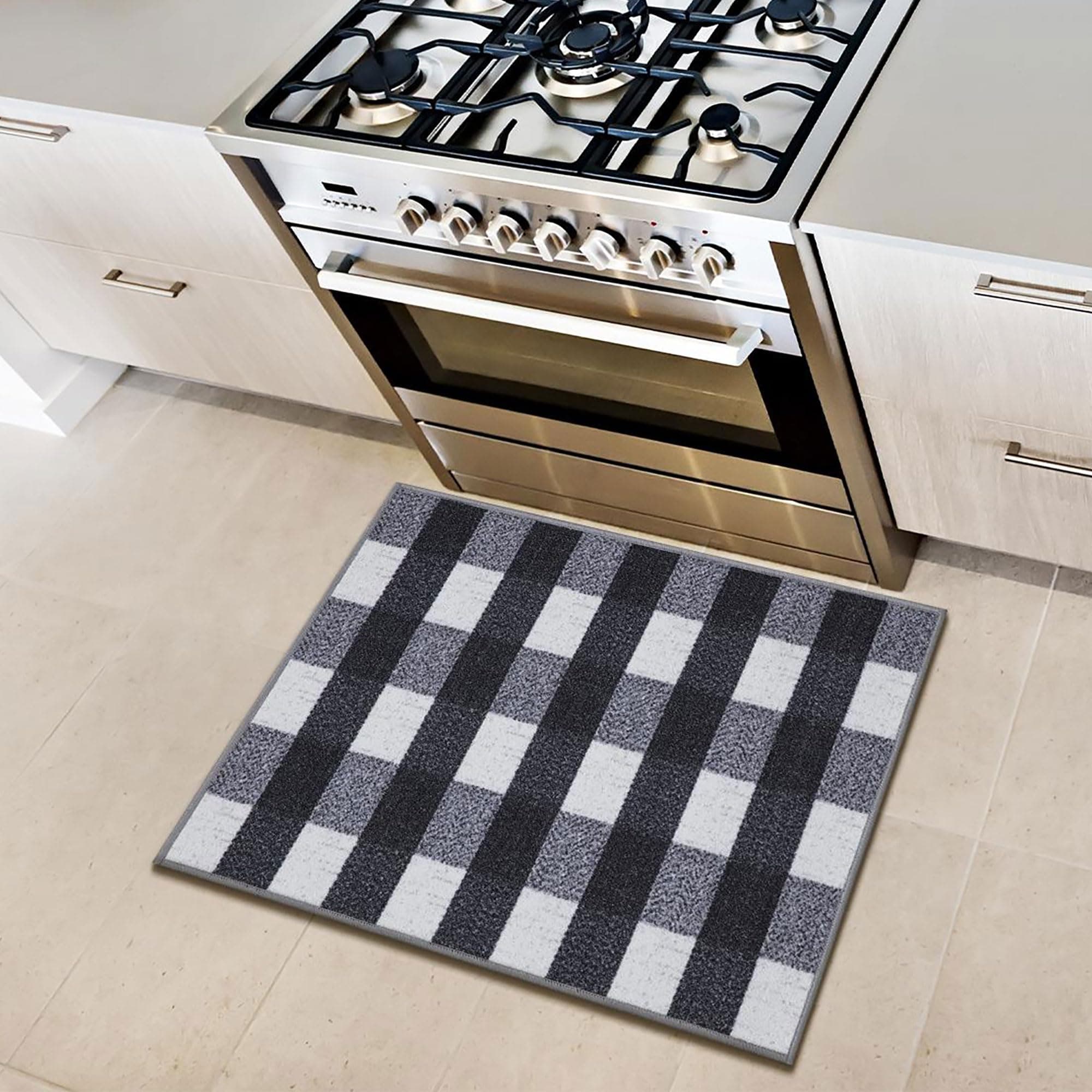 Ottomanson Front Door Mat – Non Slip Indoor Entryway Rug, Low Pile Stain Resistant Floor Mat for Mudroom & High Traffic Areas, 2'3" x 3', Checkered Black/White