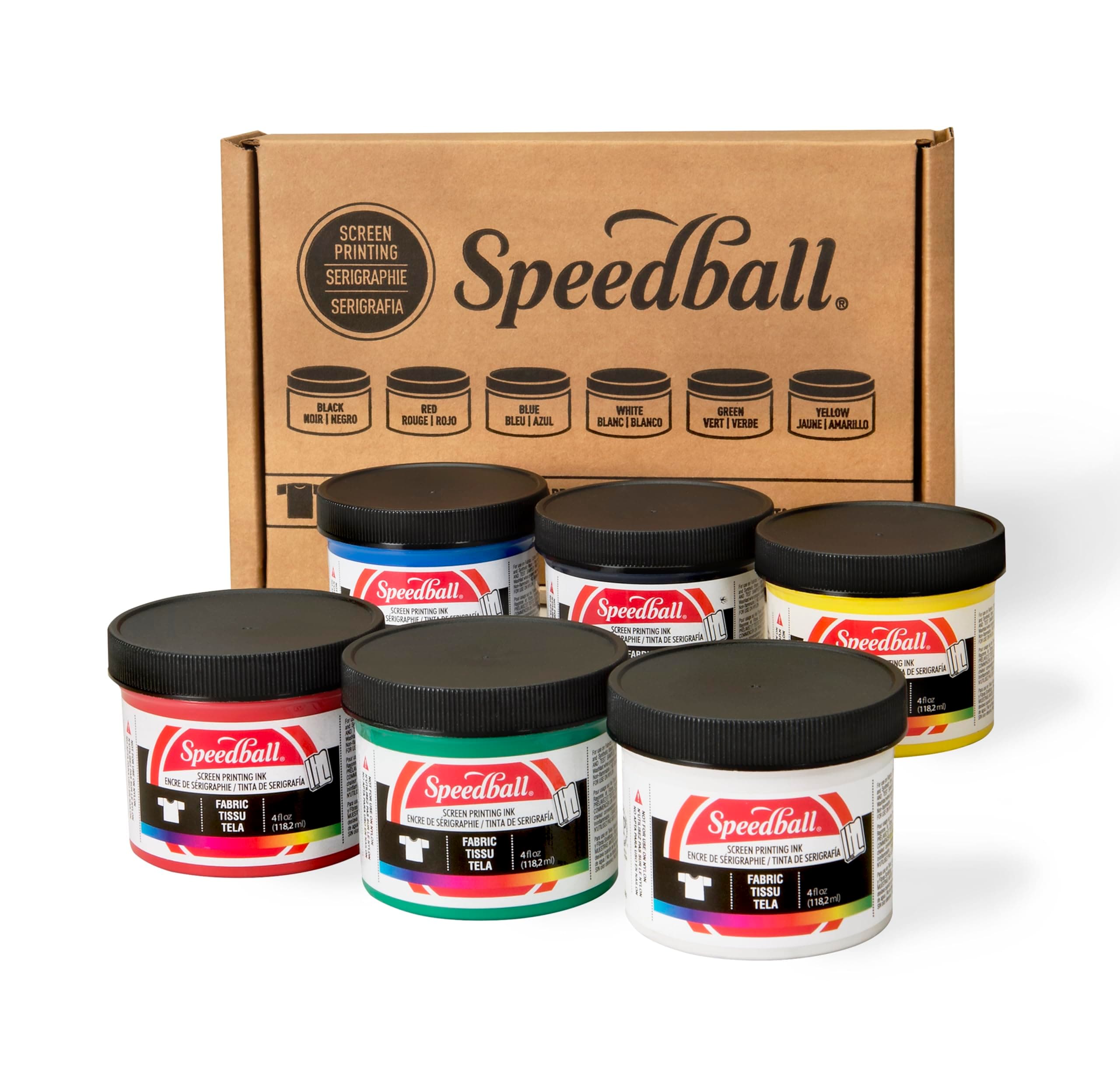 Speedball Fabric Screen Printing Ink Starter Set, 6-Colors, 4 Fl Oz for T-Shirt and Silkscreen Printmaking