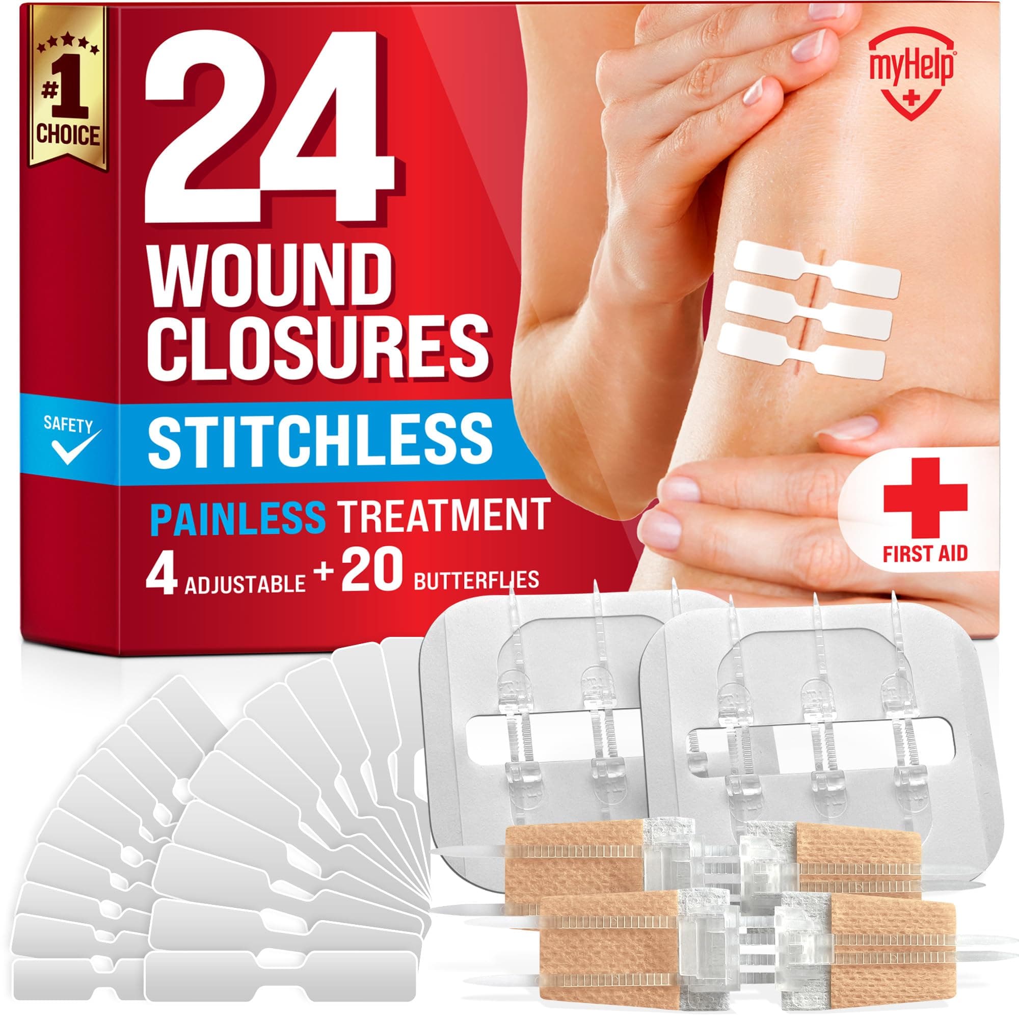 Emergency Wound Closure Strips (24 Pack) 3 Types Of Butterfly Bandages Easy To Use, Painless And Spotless Wound Closure Kit Mixed Pack Clear, Be