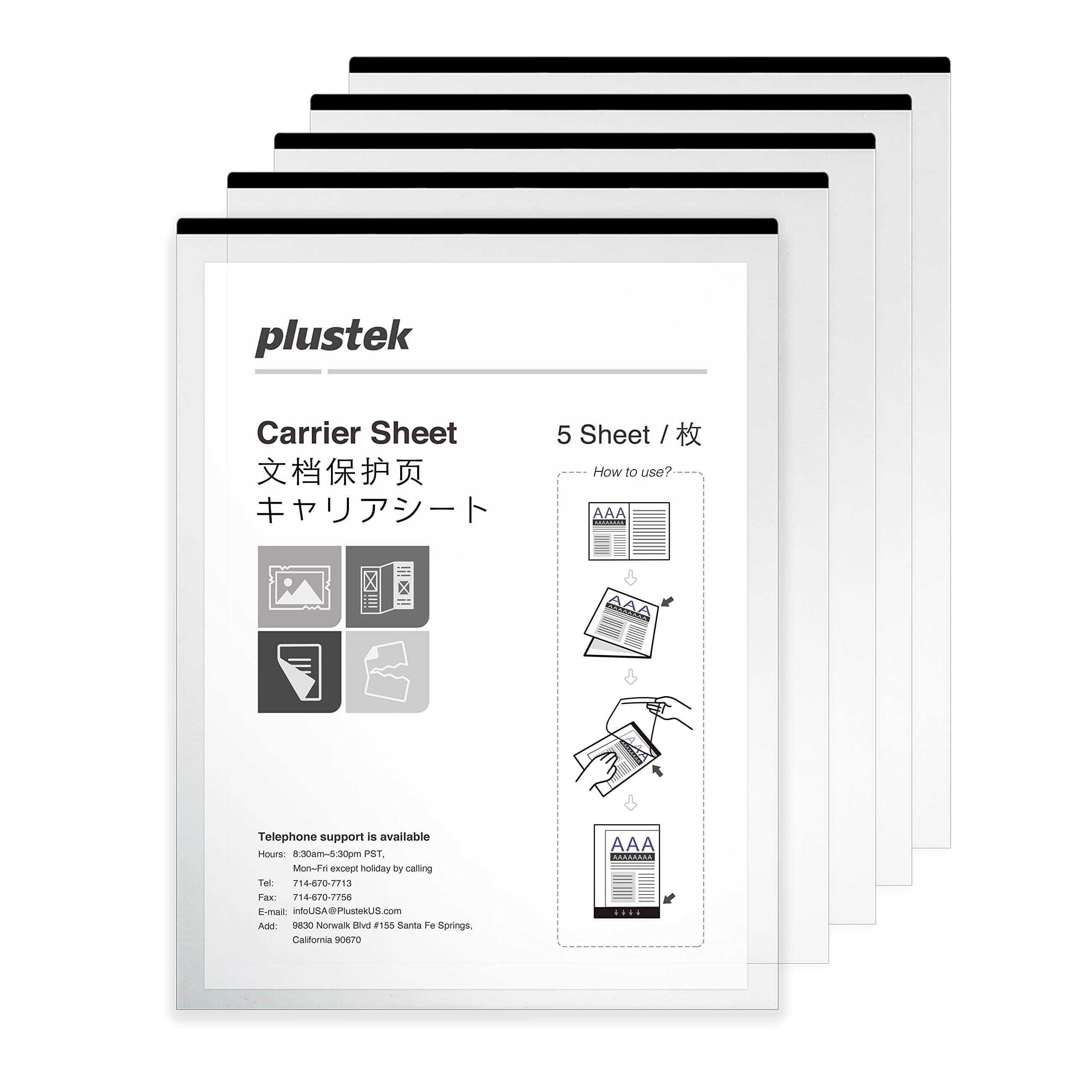 Plustek A4 / Letter Size Document Carrier Sheets (Pack of 5) - Protects Fragile Paper and A3 Size Document by Folding…