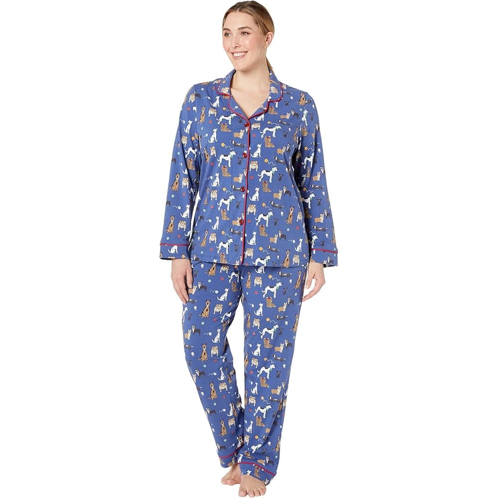 Plus Size Long Sleeve Classic Notch Collar Pajama Set