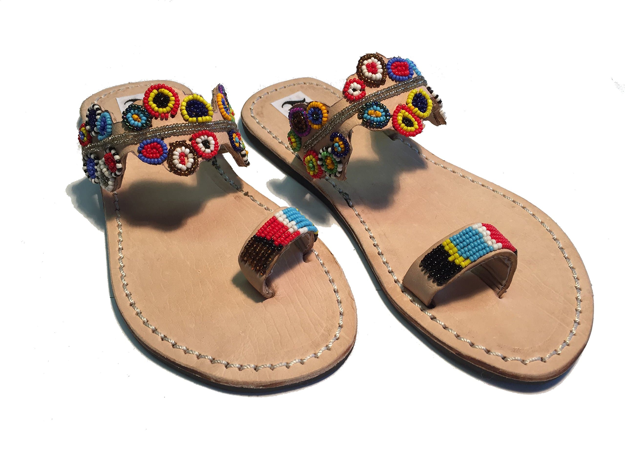 Women's Sandals Original flip Flops Kenya with Beads Model Rainbow Unique Handmade Pieces