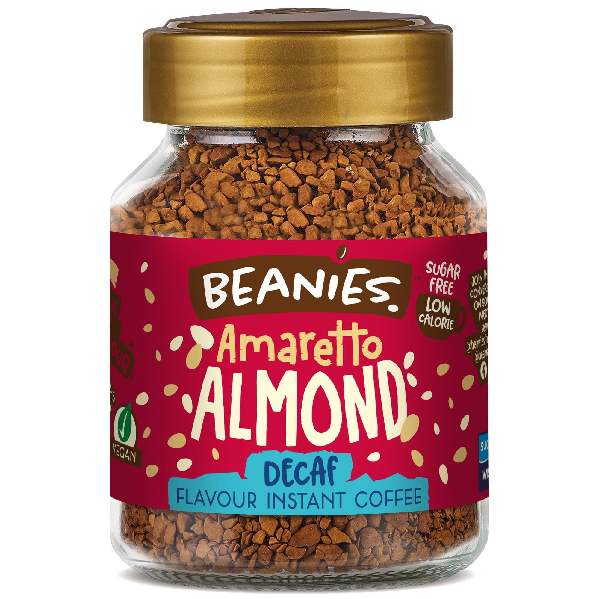 Beanies Decaf Amaretto Flavoured Instant Coffee 50 g (Pack of 6)