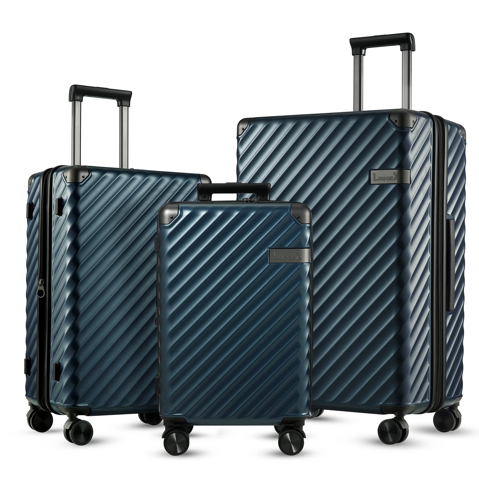 LUGGEX3 Piece Luggage Sets with Spinner Wheels - 100% Polycarbonate Expandable Hard Suitcases with Wheels - Travel Luggage TSA Approve (Navy Blue, 20/24/28)