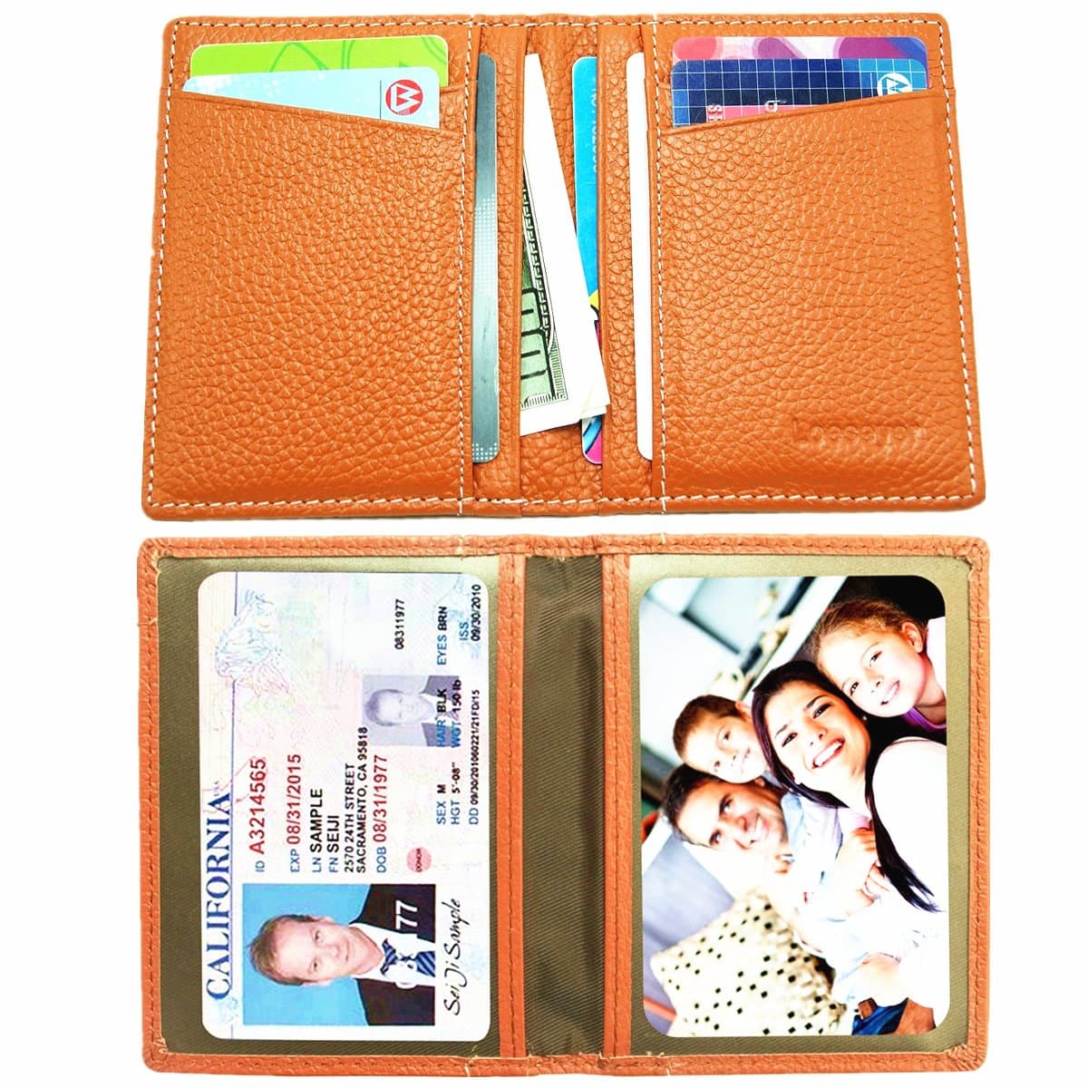 Slim RFID Front Pocket Leather Wallet , 10 ID / Credit Card Holder Money Clip Wallet