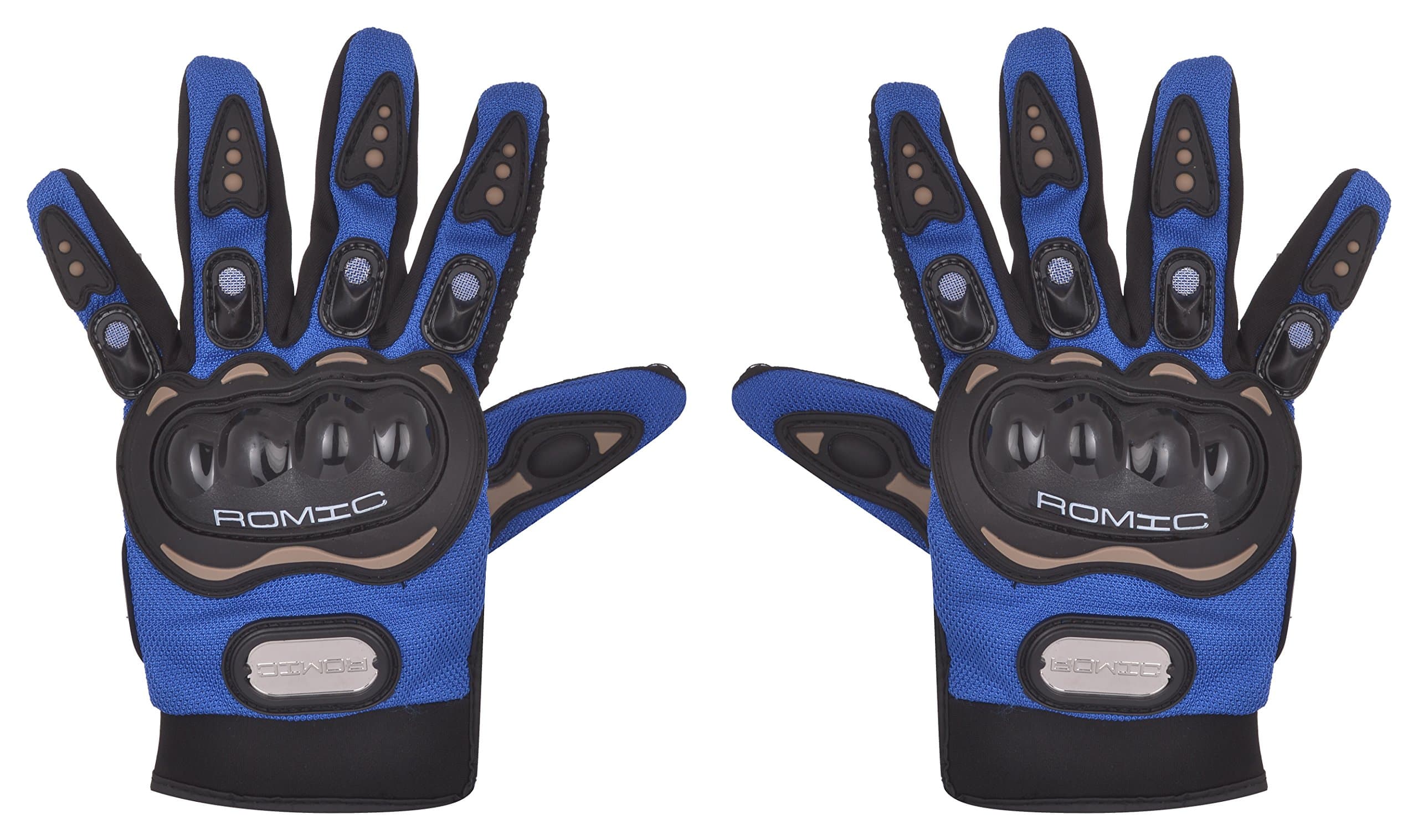 Romic Leather Motorcycle Full Gloves (Blue, XL)