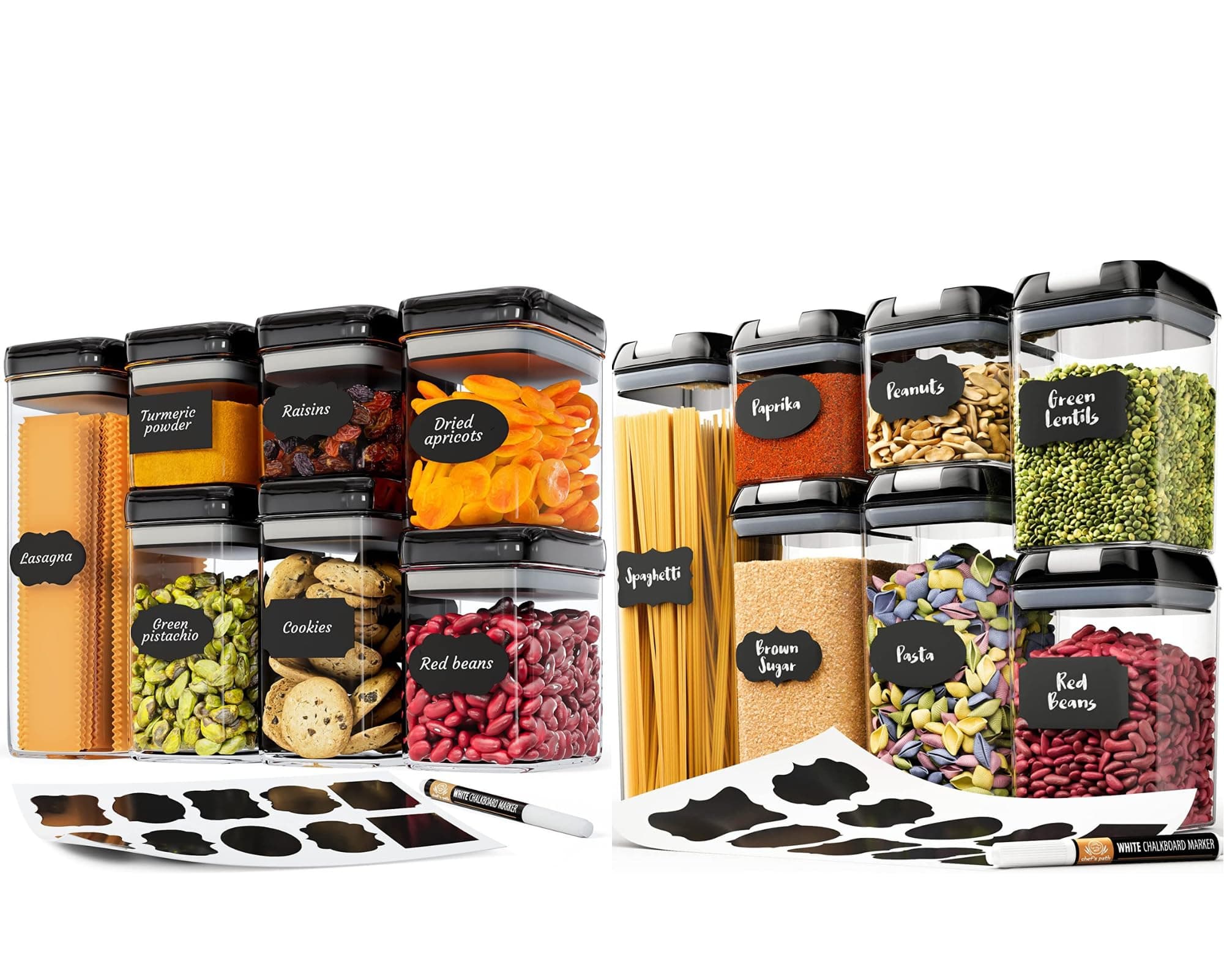 Chef's PathAirtight Food Storage Containers for Kitchen & Pantry Organization (14 Pack) - BPA Free Plastic Food Container with Lock Lids - Sugar Flour & Cereal Containers Storage with Labels & Marker