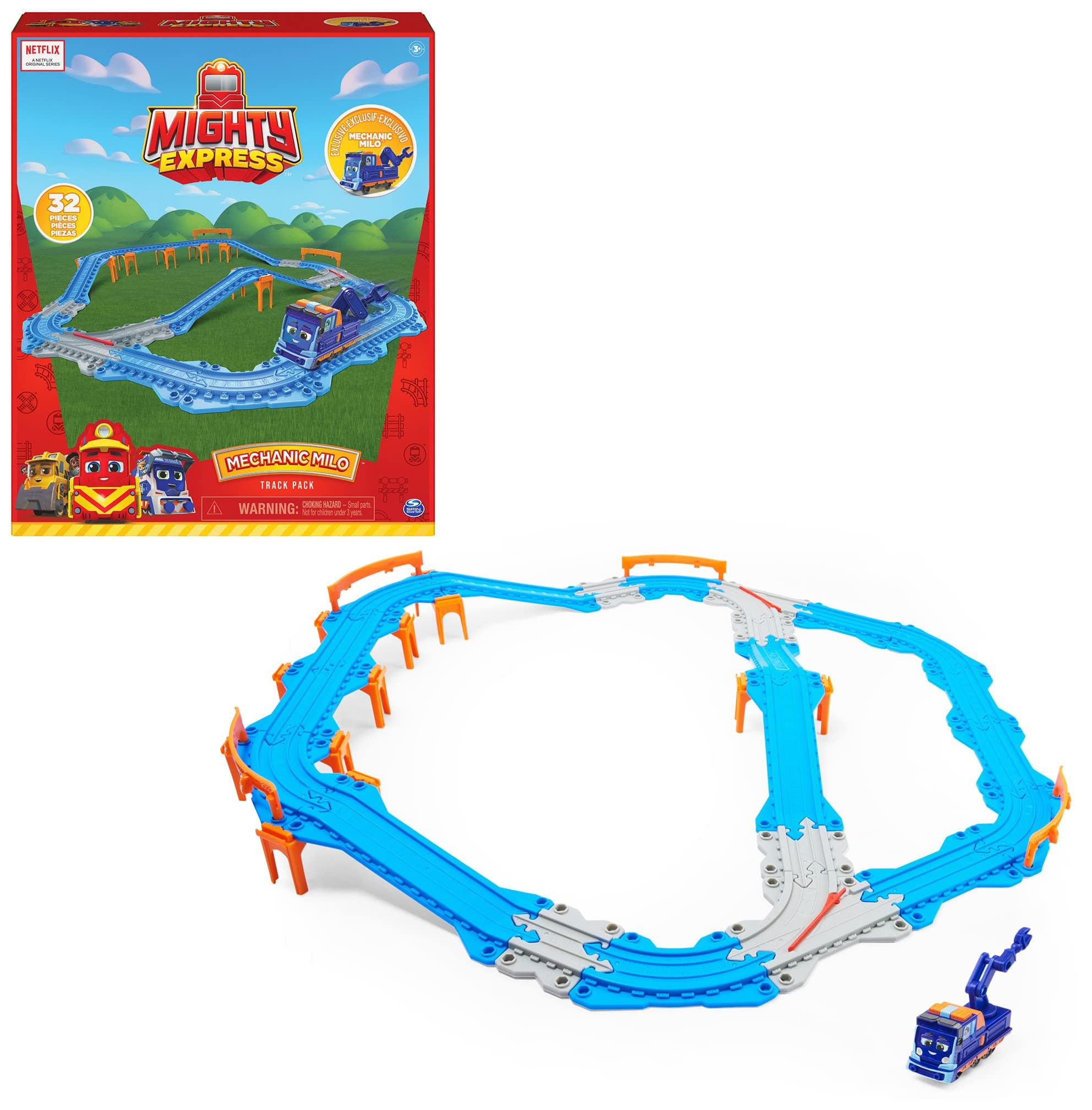 32-Piece Train Track Pack with Exclusive Mechanic Milo Toy Train, Kids Toys for Ages 3 and up