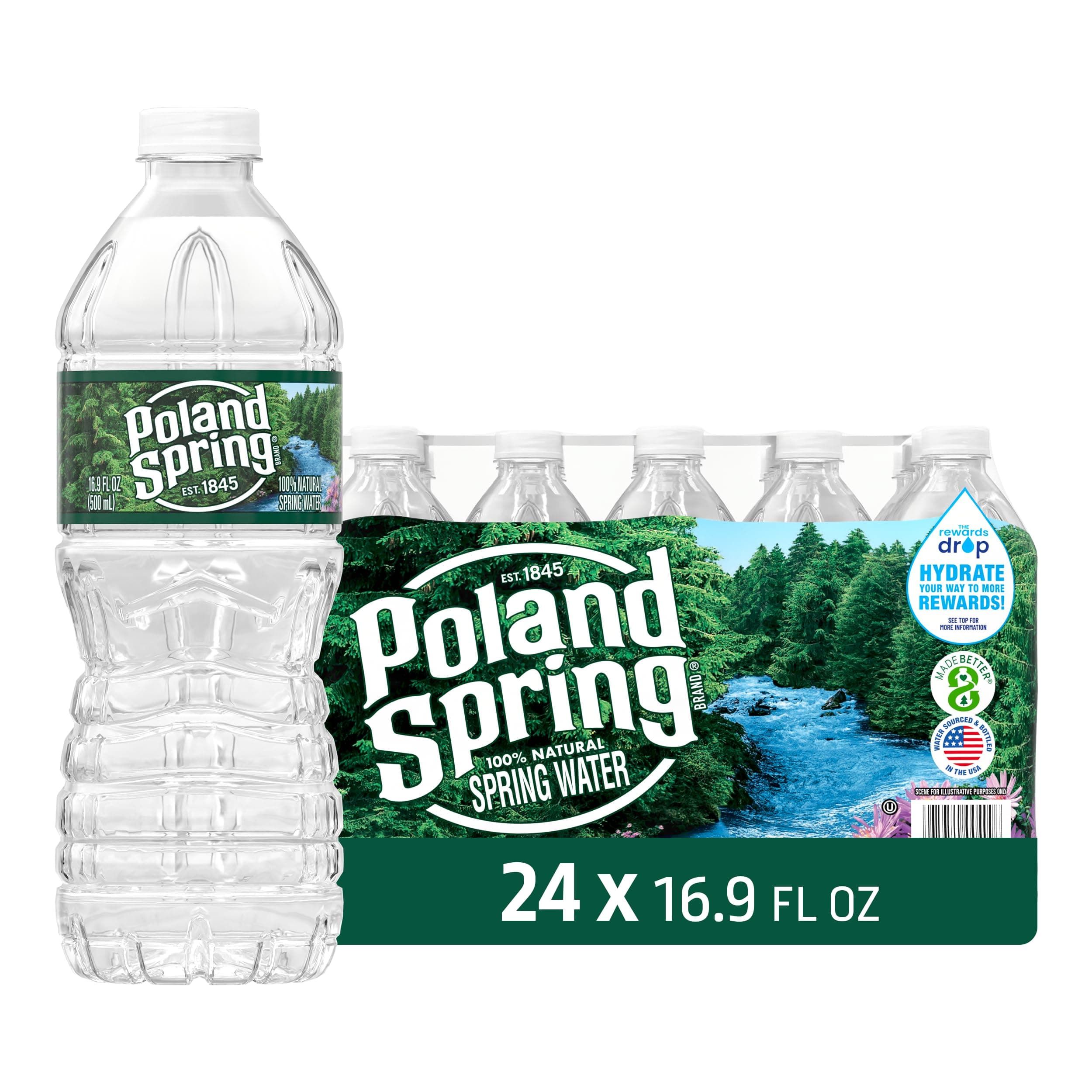 POLAND SPRING 100% Natural Spring Water, 16.9-ounce plastic