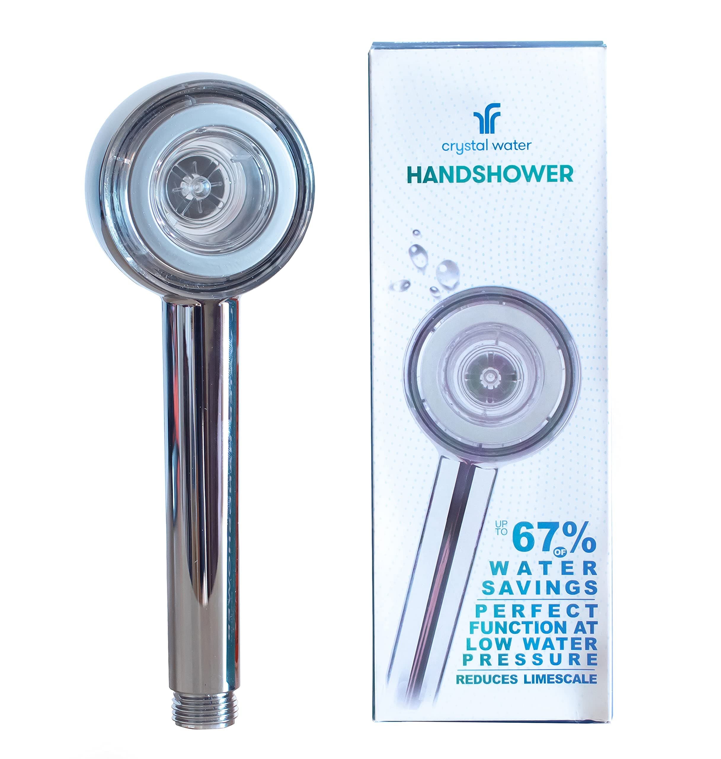 Crystal Water Handshower - Perfect Functioning Low Pressure Shower Head with 67% Water Saving H2Q Technology for Healthy Skin & Hair