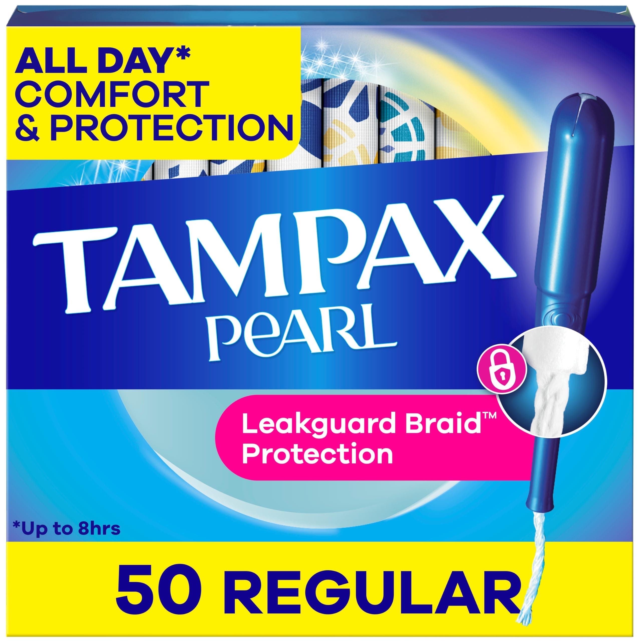 Pearl Tampons Regular Absorbency with LeakGuard Braid, Unscented, 50 Count