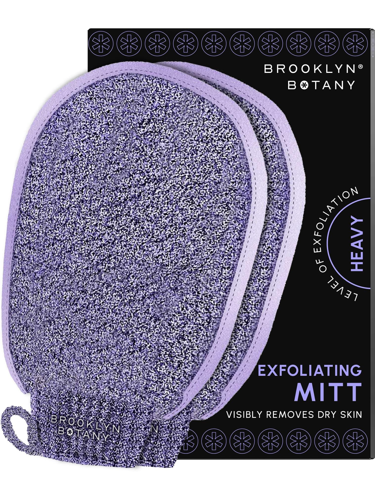 Brooklyn Botany Exfoliating Mitts for Bath and Shower – Heavy Duty Exfoliating Body Scrubber for Massage and Dead Skin Remover for Body – 2 Mitts