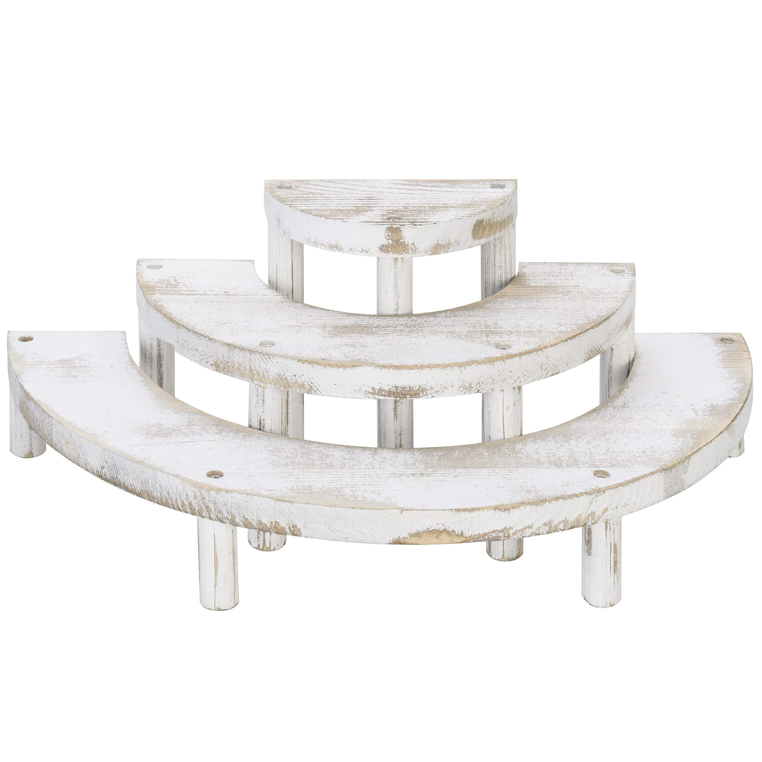 MyGiftWhitewashed Wood Cupcake Stand, Semicircle Dessert Appetizer Tiered Display Riser