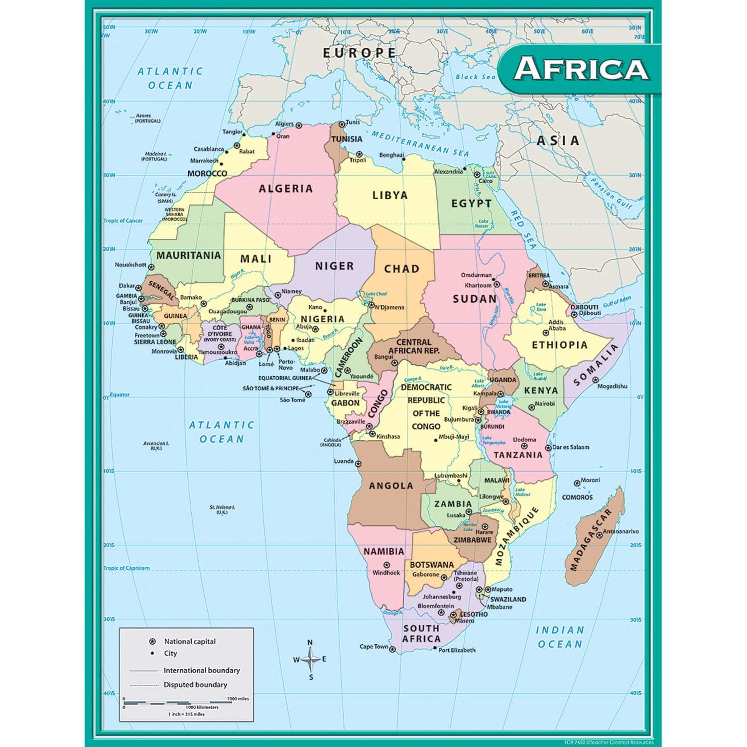 Africa Map Chart, Multi Color (7650)