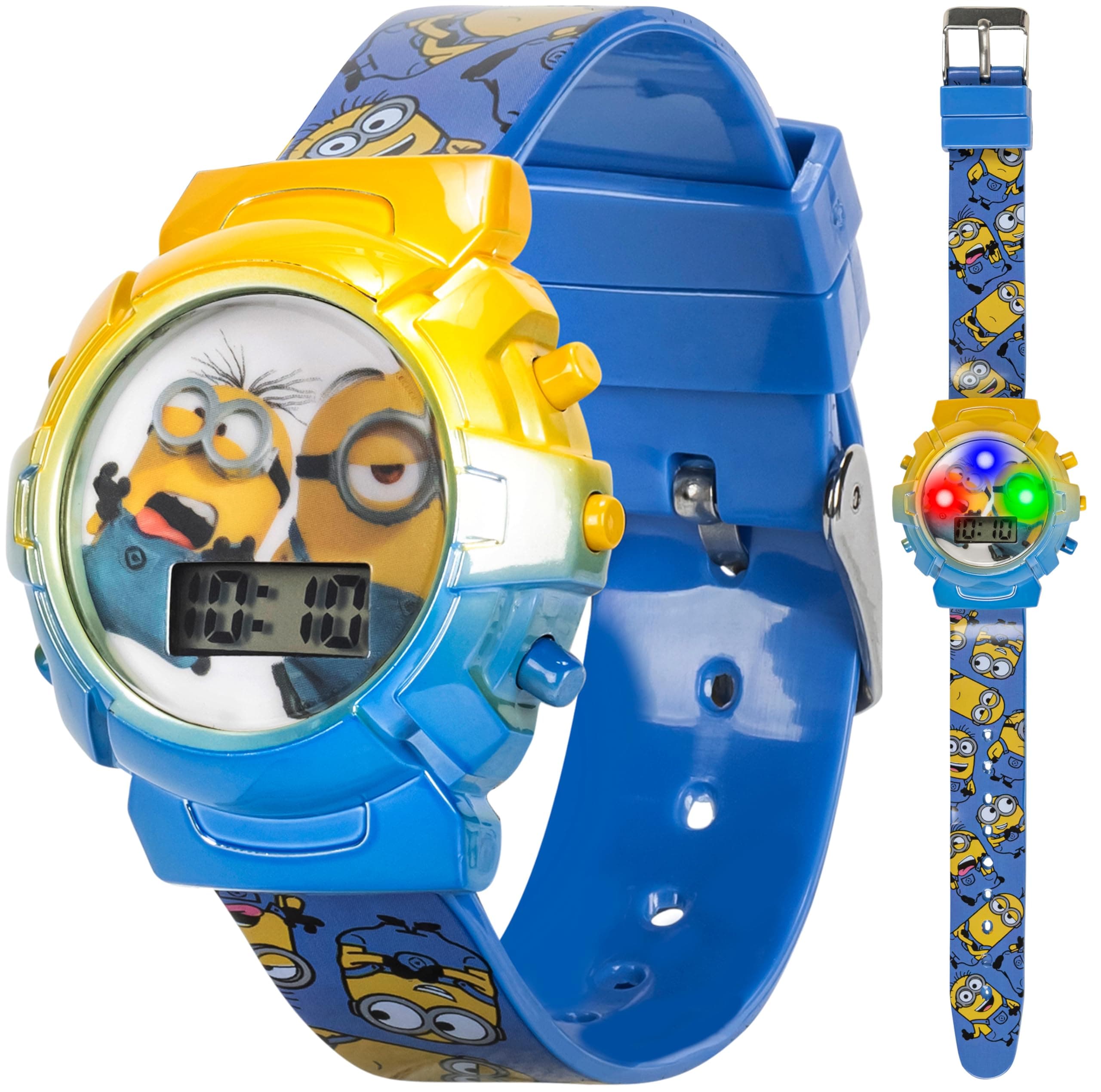 Minions Kids Watch – Flashing Dial Lights, LCD Display, Adjustable Comfortable Strap, Collectible Tin – Perfect for Boys and Girls