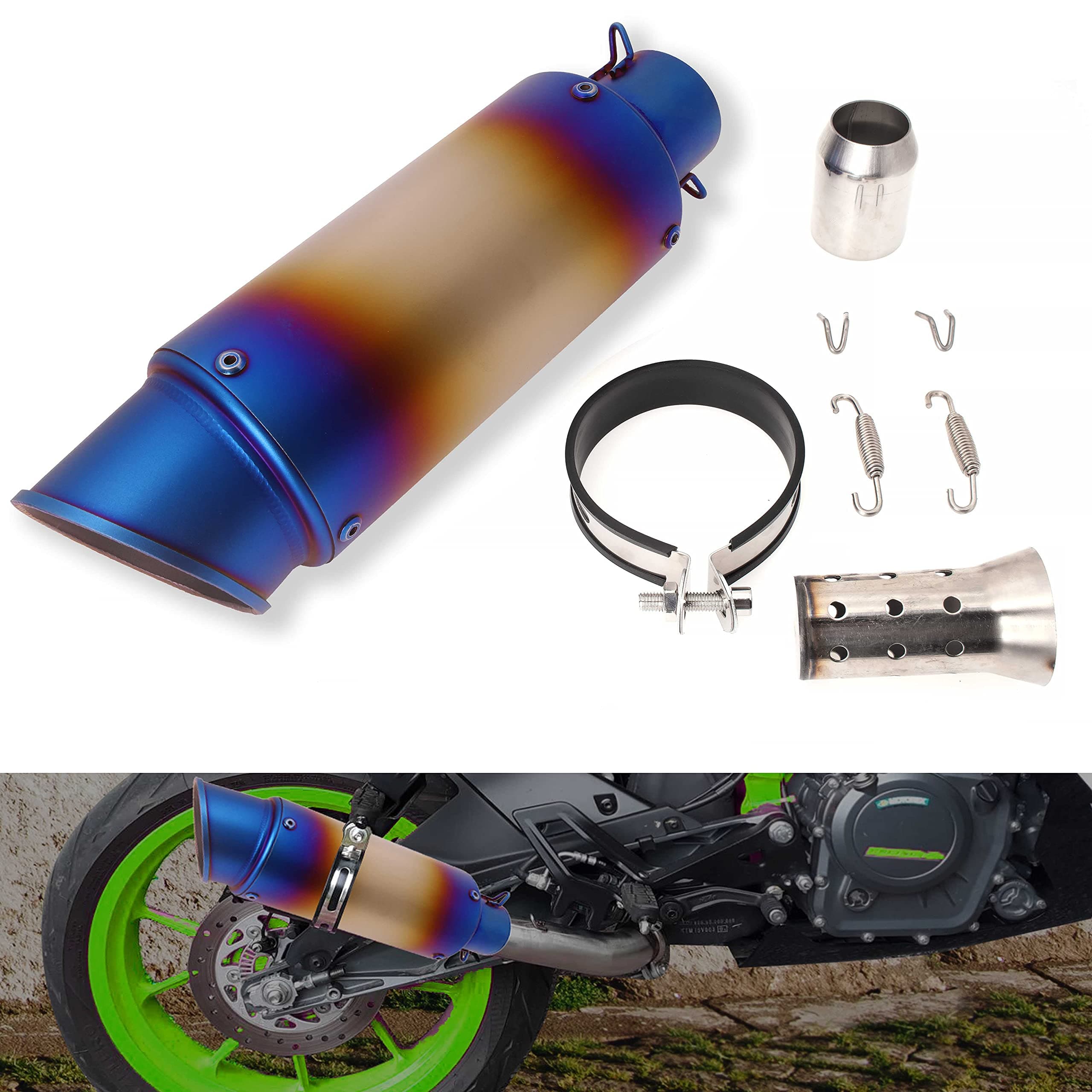 Universal Slip on Modified Exhaust Mufflers with Silencers Compatible with Motorcycle Grom ATV Dirt Bike Street Bike Scooter Pipe Diameter 38mm-51mm Exhaust,Blue