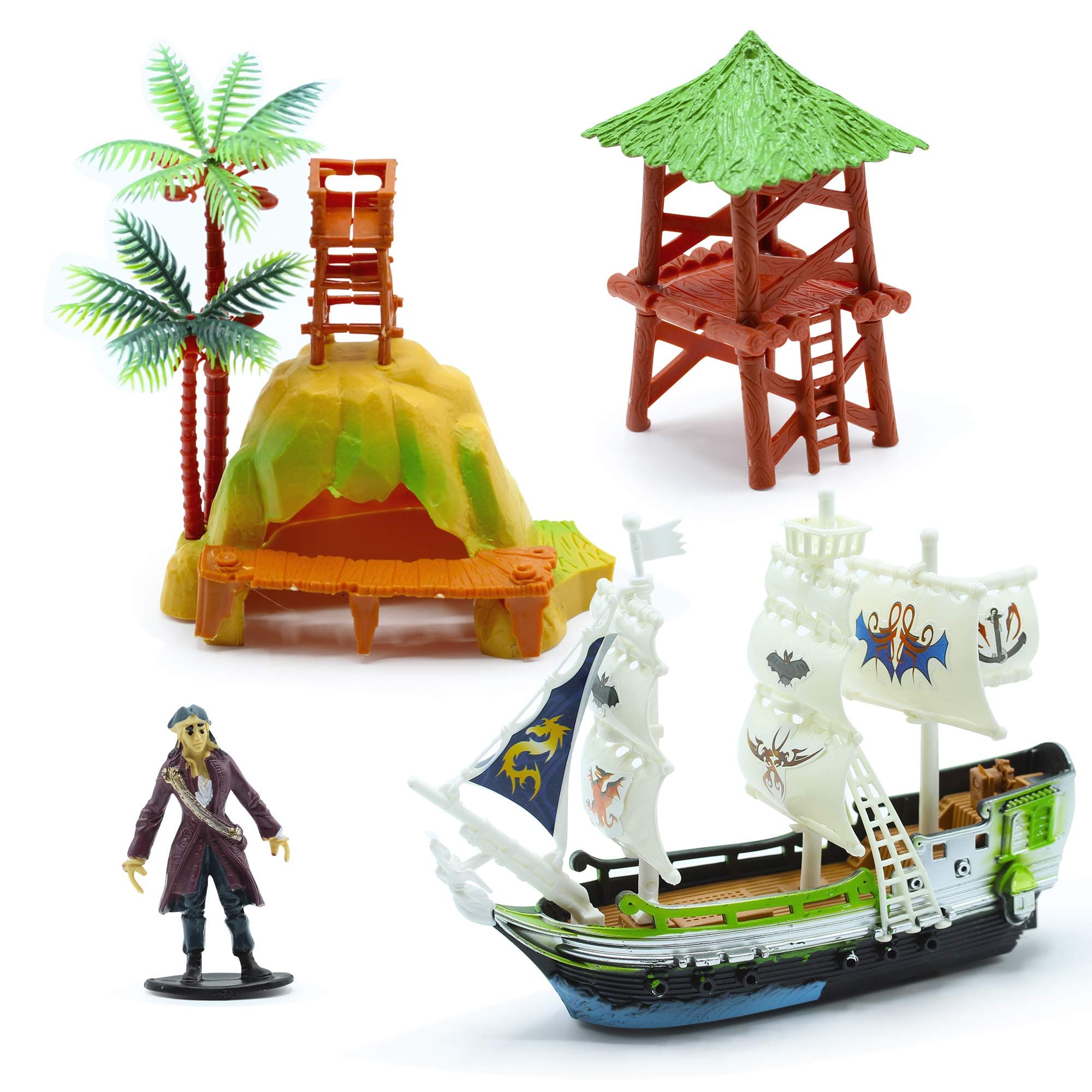 Srenta 4PC Pirate Boat Ship Set, Perfect for Pirate Theme Decoration, Birthday Gift, Grand Prize, Carnival Game