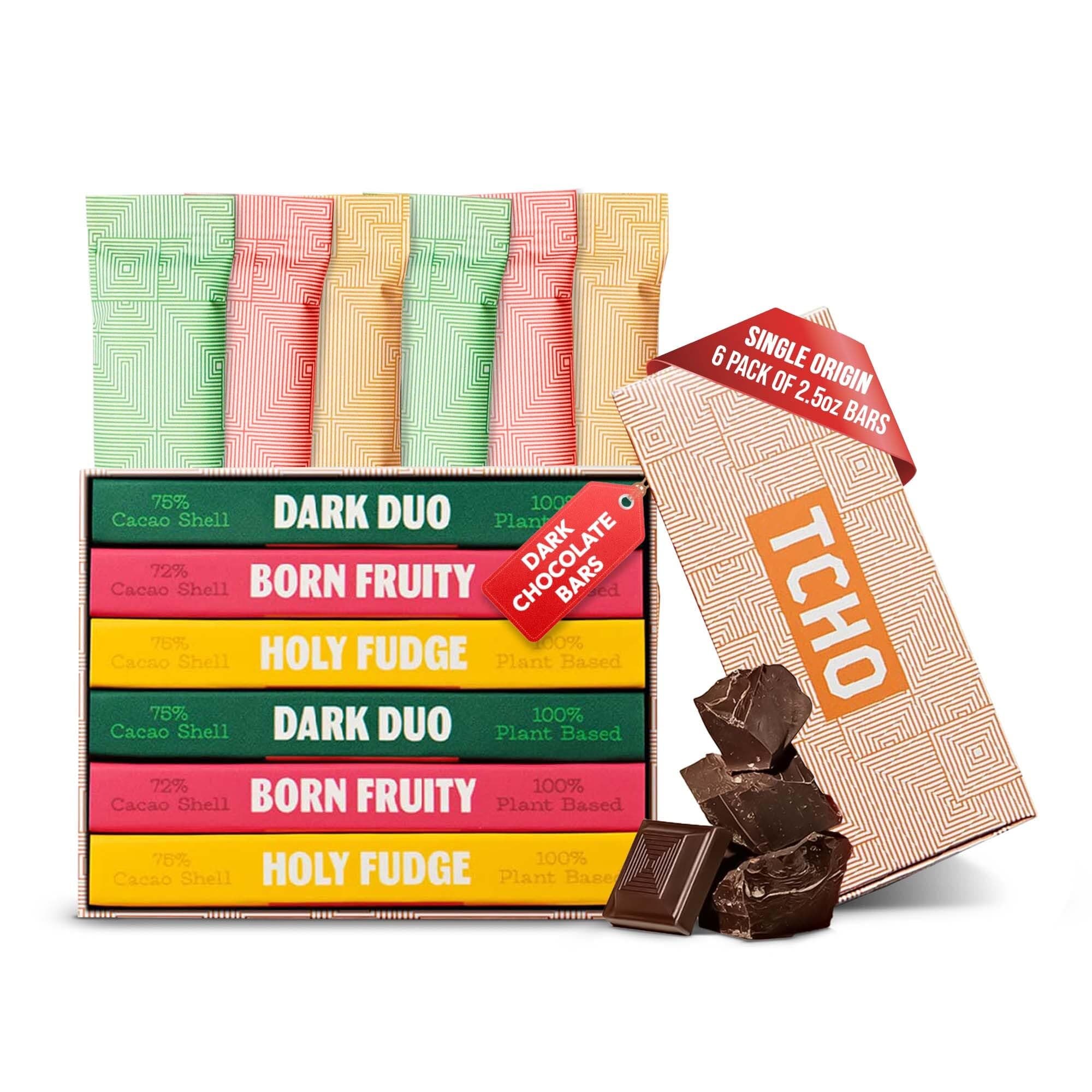 TCHO Chocolate Gift Box - Single Origin, Vegan, Oat Milk Chocolate Bars - 6 Pack of 2.5oz Bars - 100% Plant Based, Zero Dairy