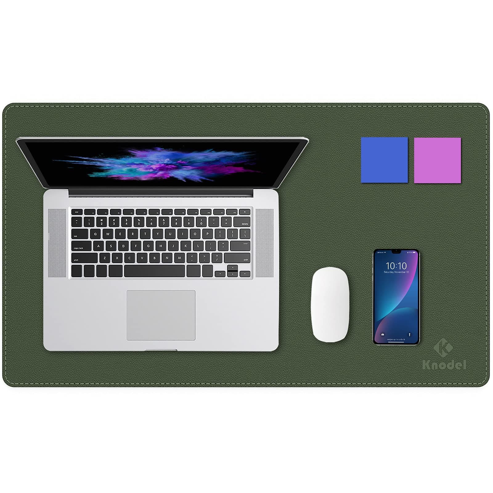 Knodel Desk Mat Double Sided Office Desk Pad Mouse Pad Waterproof Desk PU Leather Desk Surface Protection (23.6" x 13.8", Dark Green)
