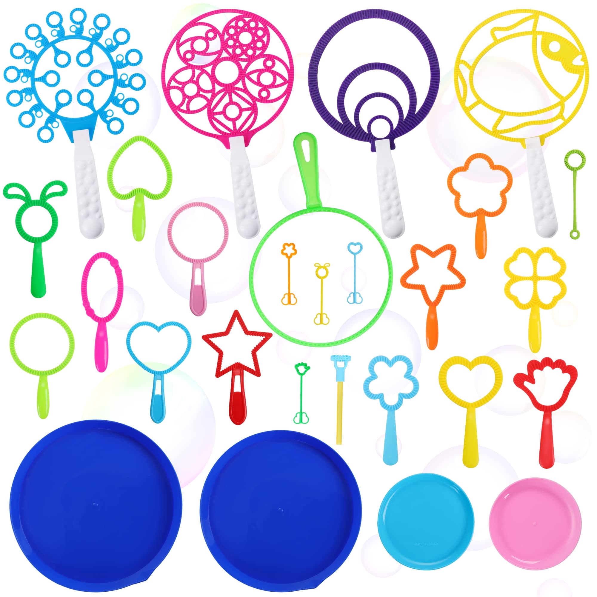 Bubble Wands Set for Kids with Tray, 28 PCS Big Bubble Maker Wand Toys Bulk for Kids Summer Outdoor Activity Games Birthday Gifts Party Favors