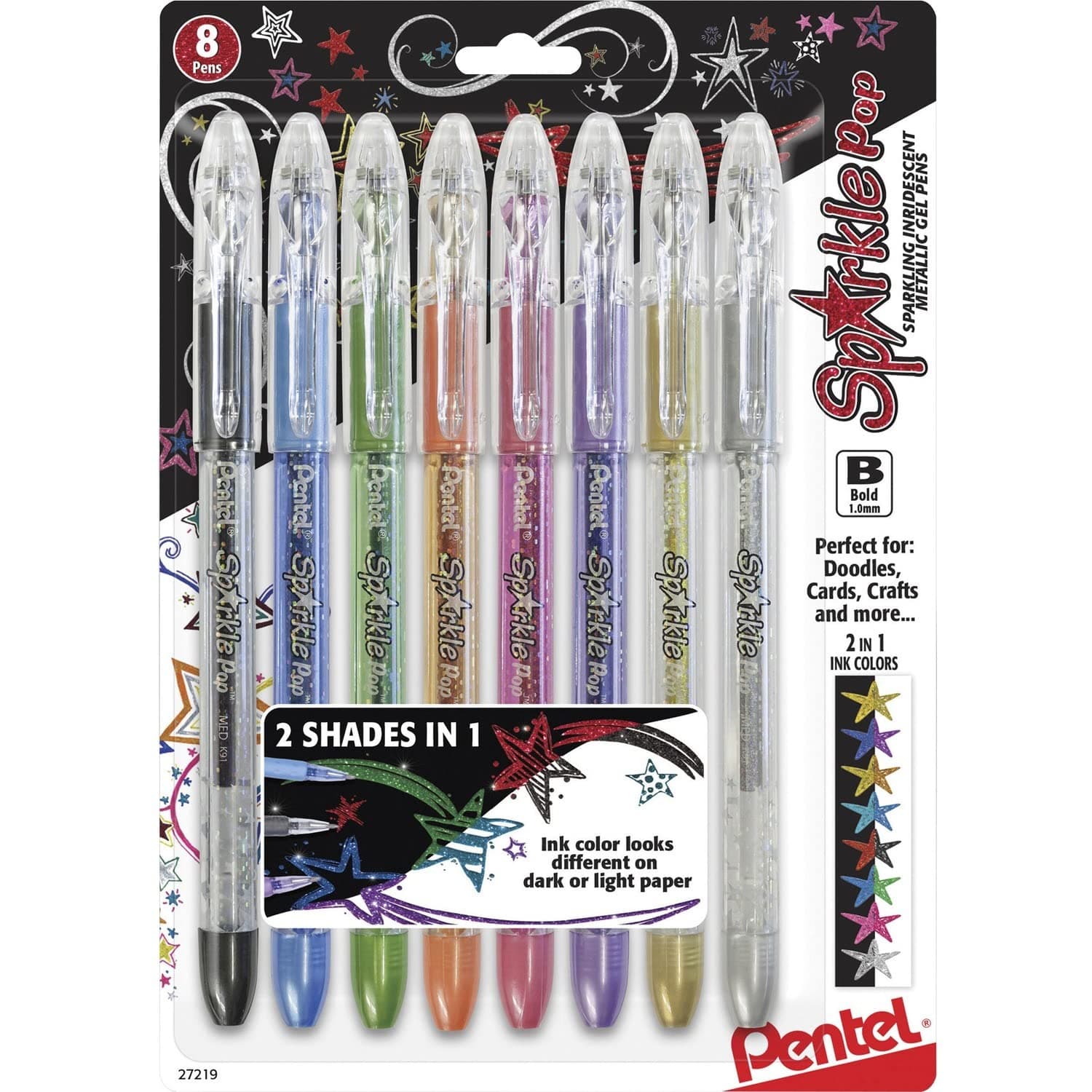 Sparkle Pop Metallic Gel Pen, 1.0Mm Bold Line, Assorted Colors, Pack Of 8 (K91Bp8M)