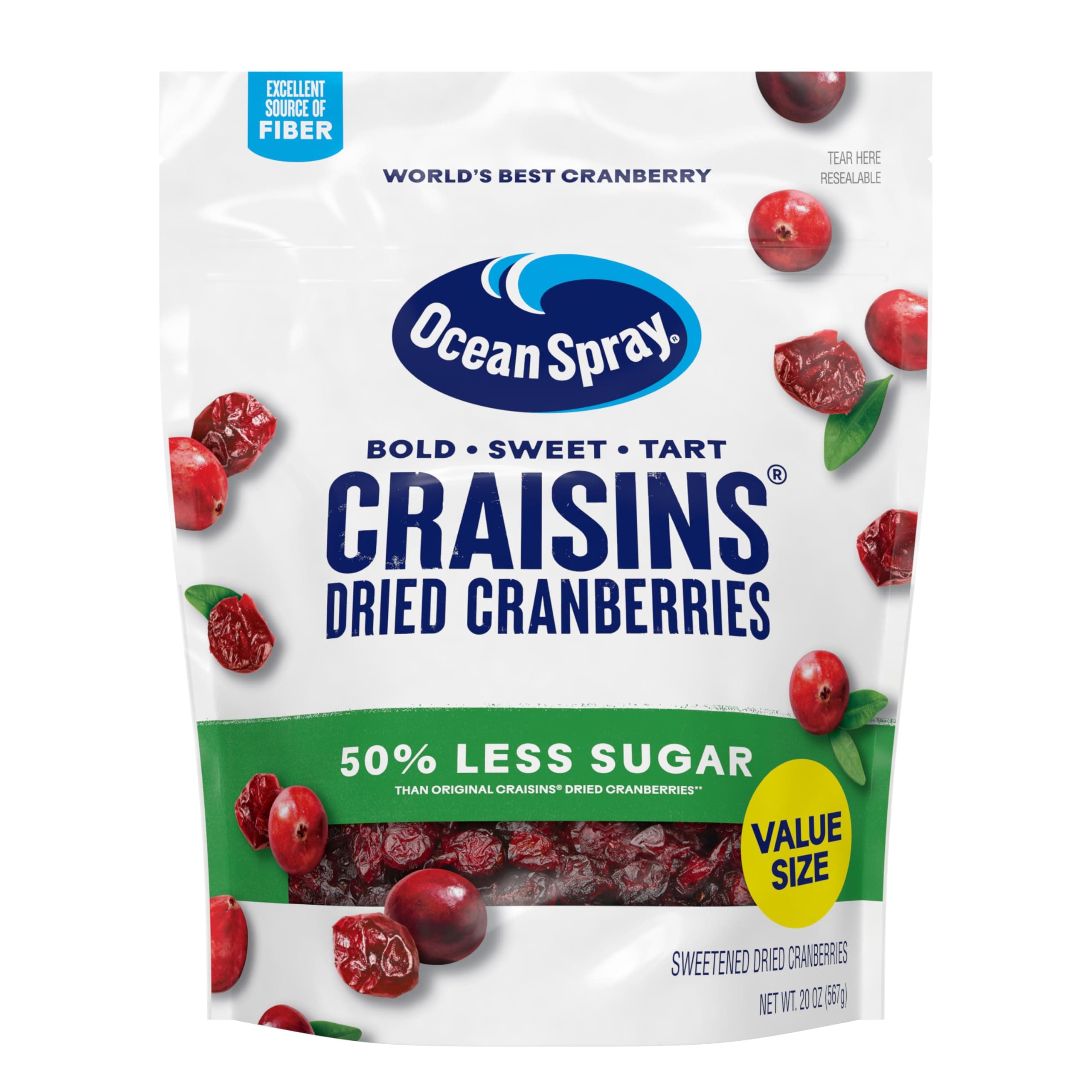 Craisins®, 50% Less Sugar Dried Cranberries, Dried Fruit, 20 Oz Pouch