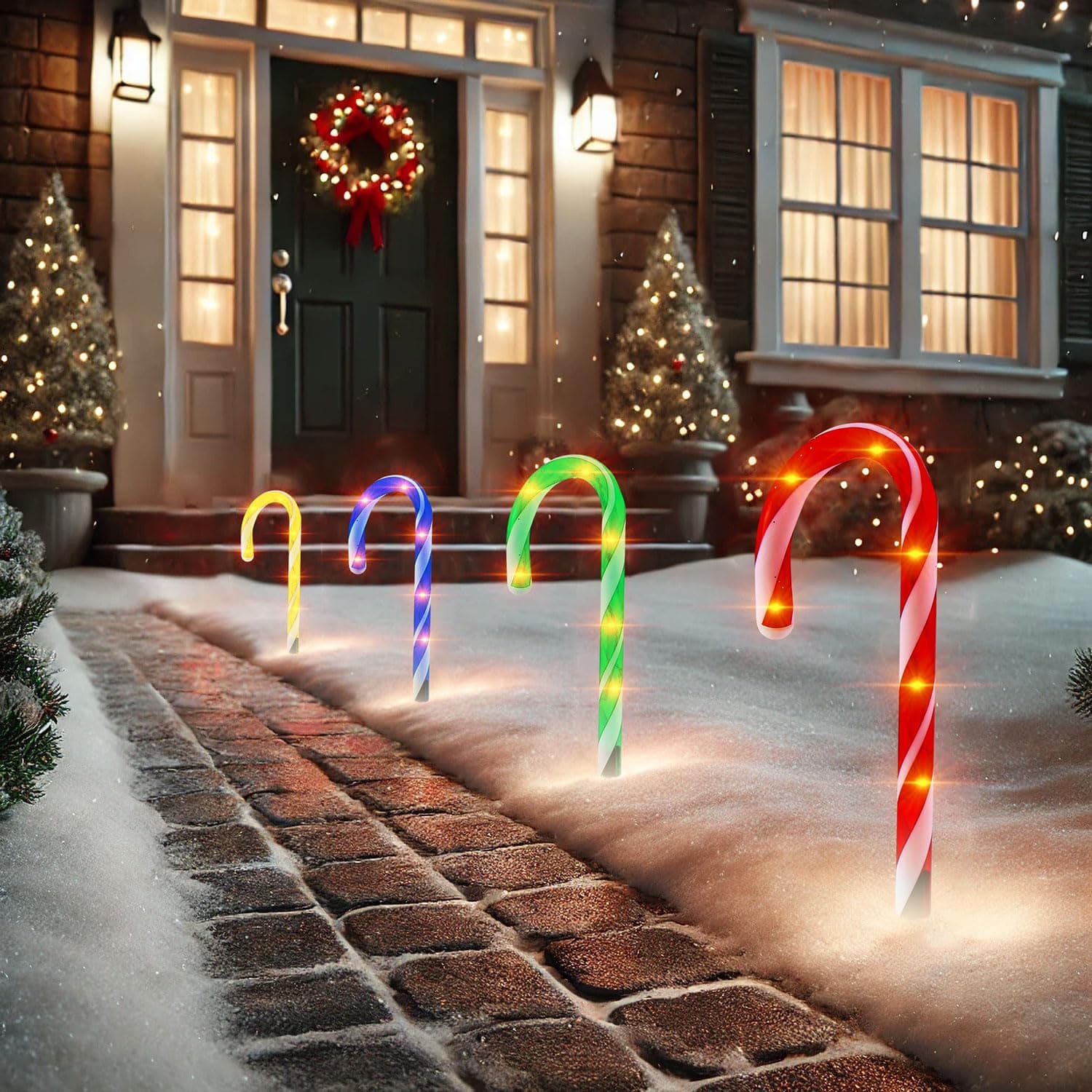 Taylor & Brown 4 Pack Candy Cane Christmas Lights Pathway Lighting Lawn Patio Garden Stake Lights Marker Festive Indoor Outdoor Decorations Battery Powered. (Multi)